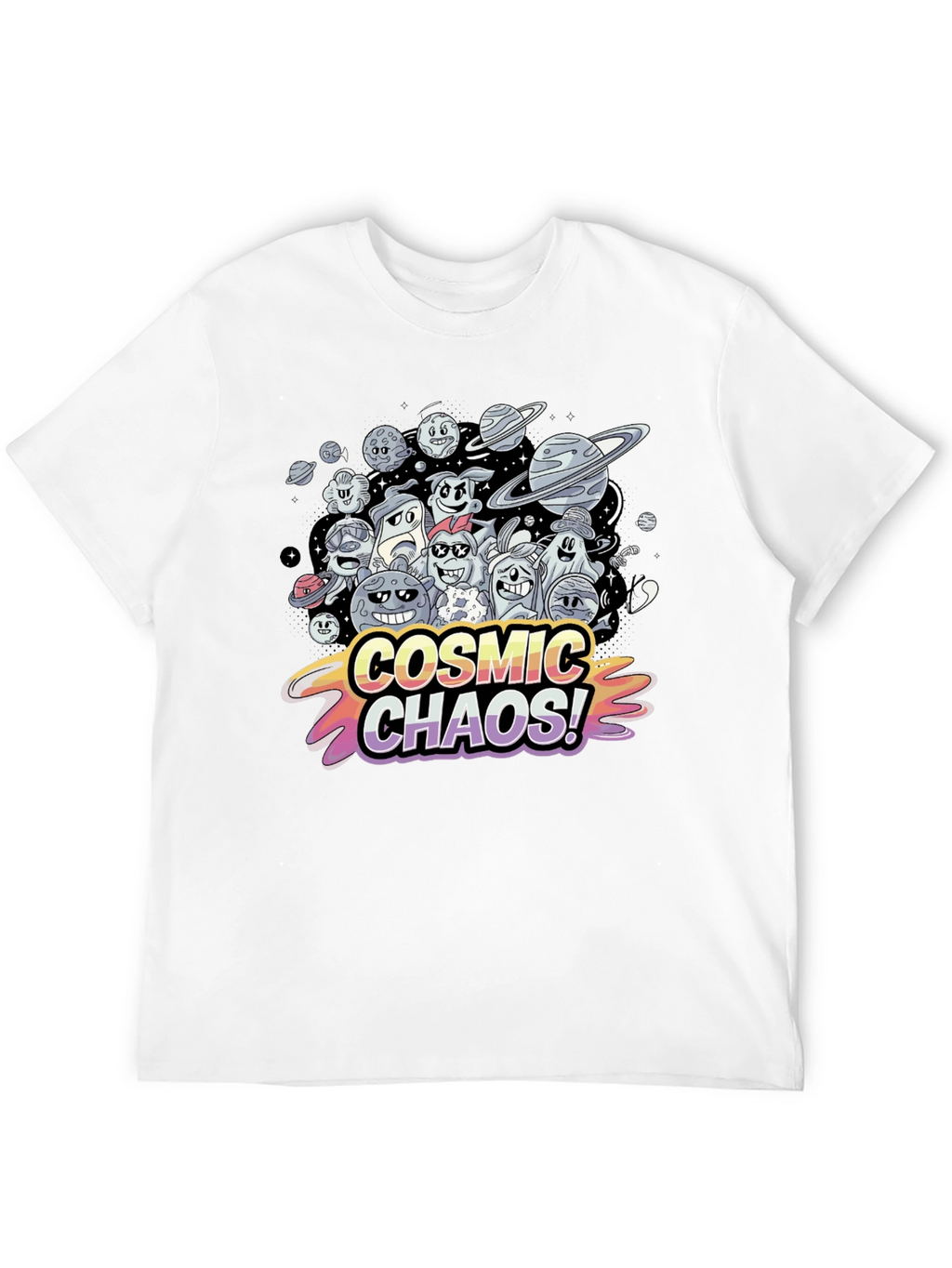 Cosmic Chaos Graphic Print Black T-Shirt