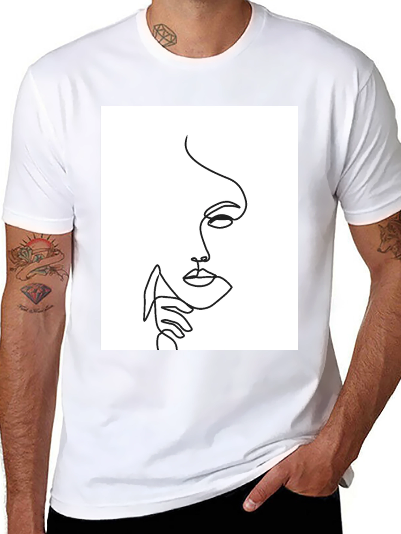 Abstract Face Line Art Black T-Shirt