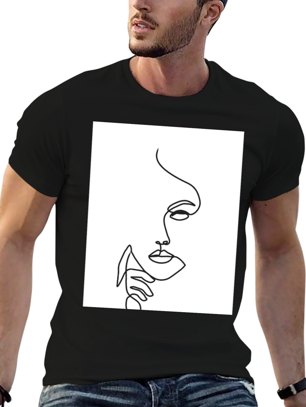 Abstract Face Line Art Black T-Shirt