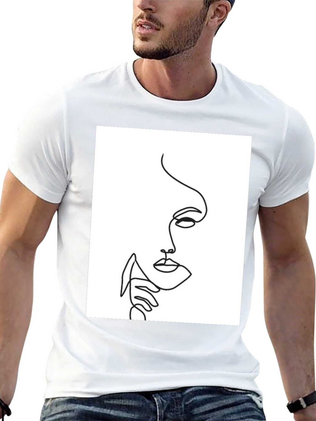Abstract Face Line Art Black T-Shirt