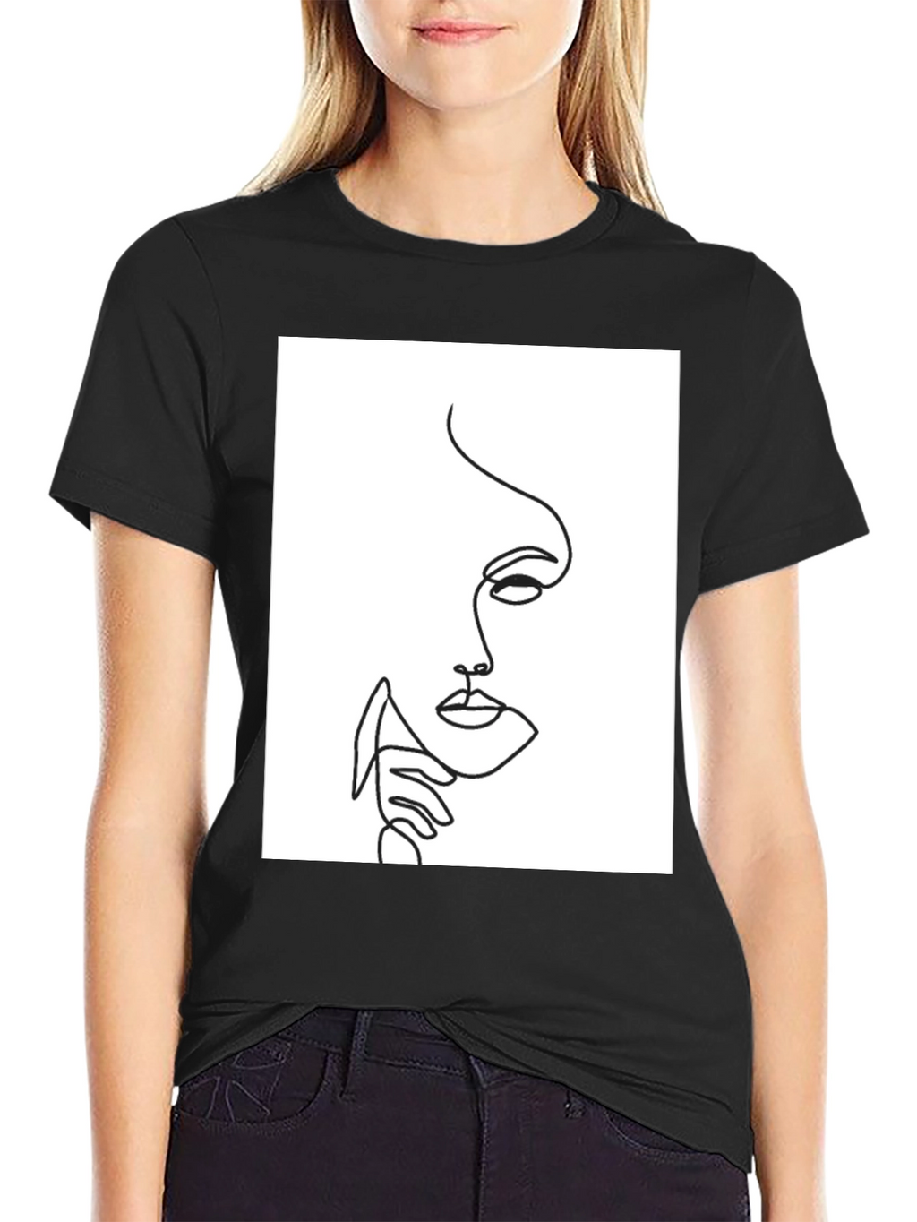 Abstract Face Line Art Black T-Shirt