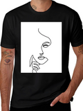 Abstract Face Line Art Black T-Shirt