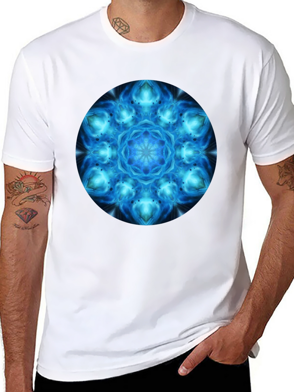 Cosmic Blue Mandala Graphic T-Shirt - Mens Black Tee