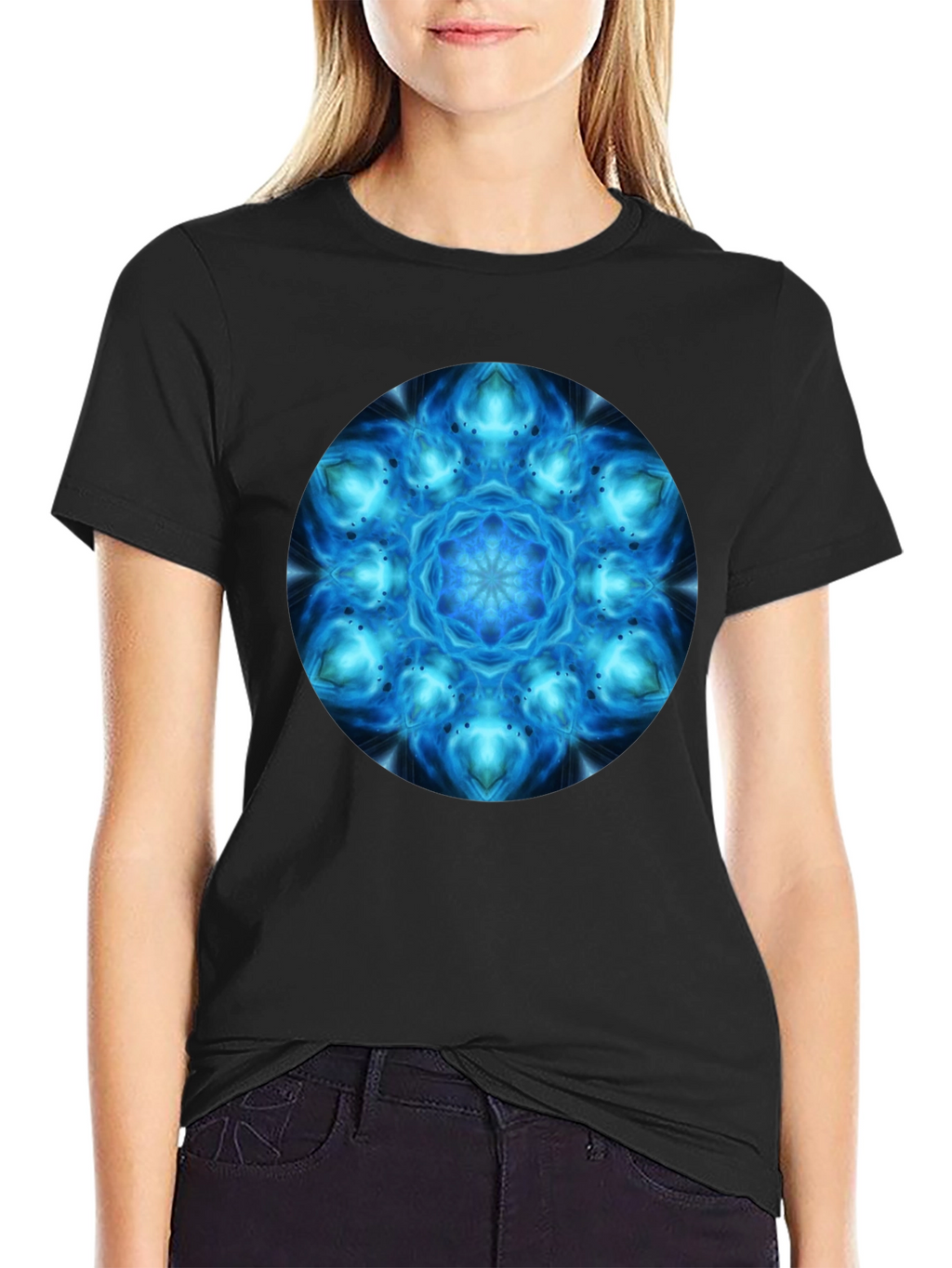 Cosmic Blue Mandala Graphic T-Shirt - Mens Black Tee