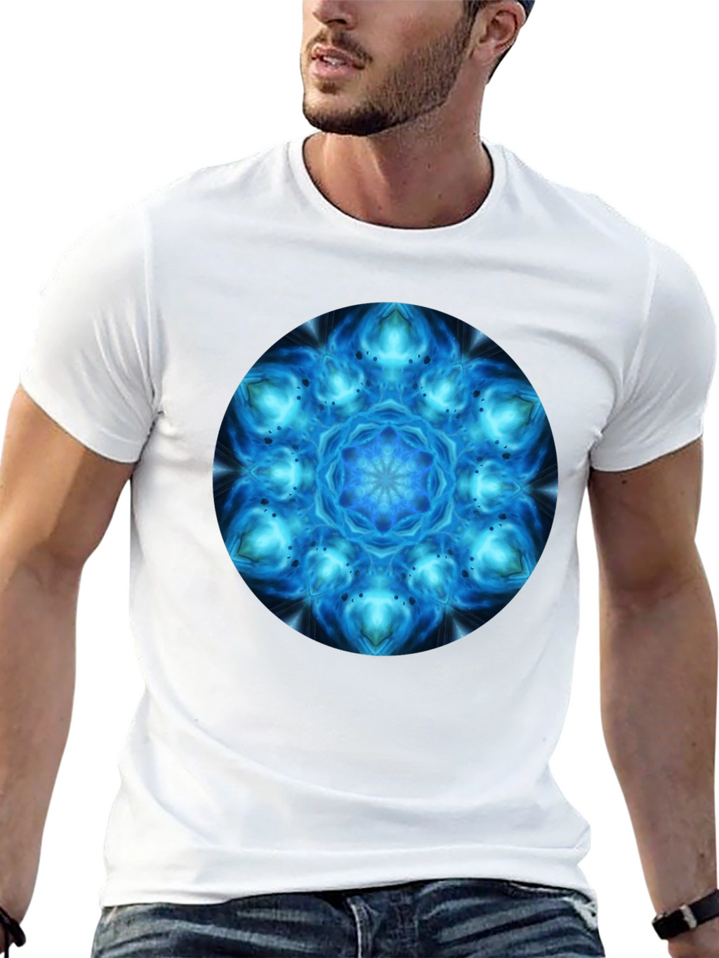 Cosmic Blue Mandala Graphic T-Shirt - Mens Black Tee