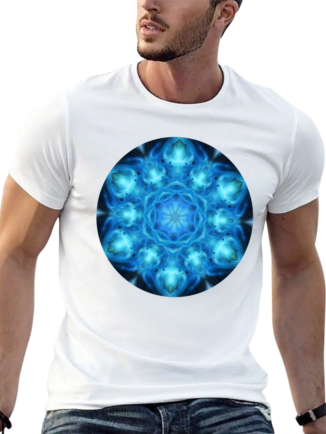 Cosmic Blue Mandala Graphic T-Shirt - Mens Black Tee