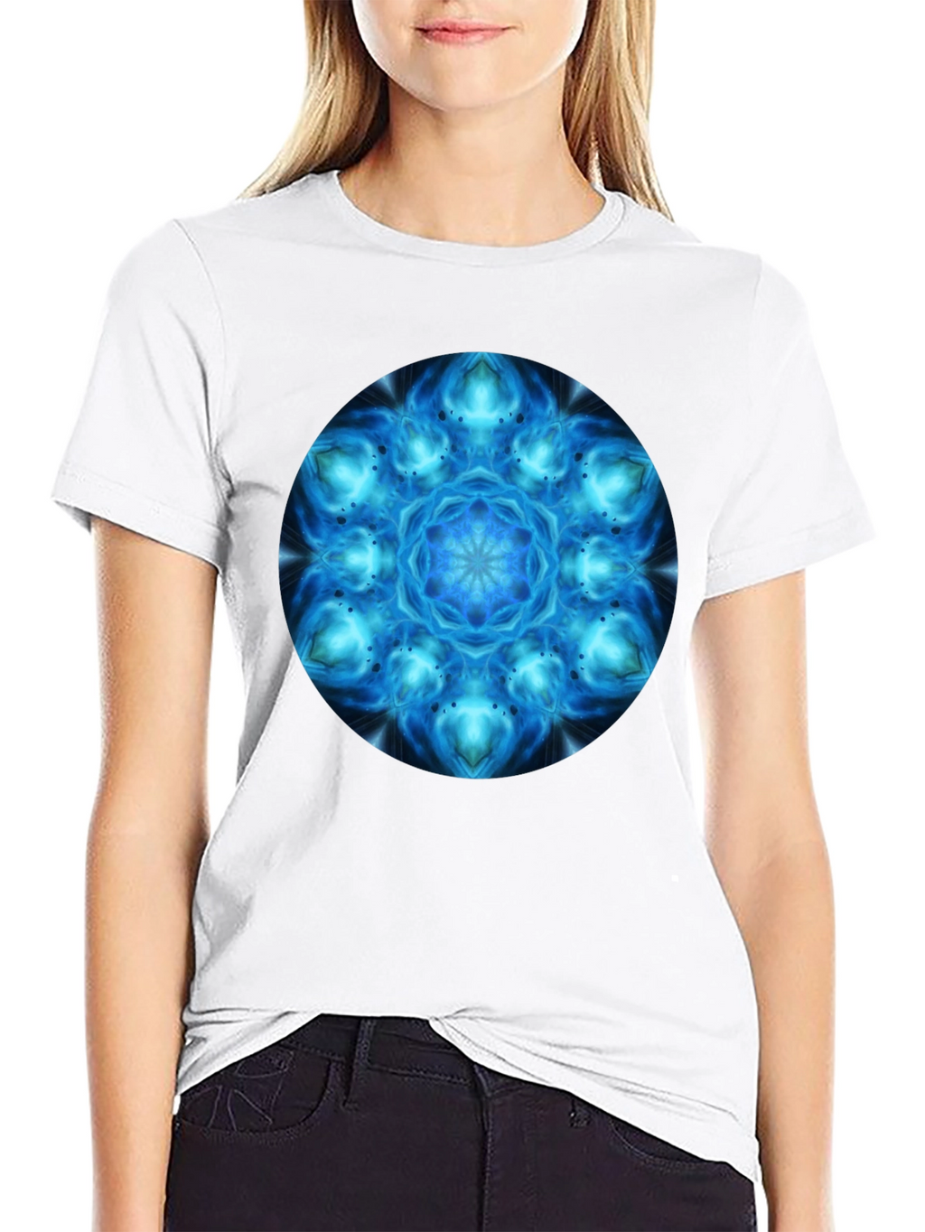 Cosmic Blue Mandala Graphic T-Shirt - Mens Black Tee