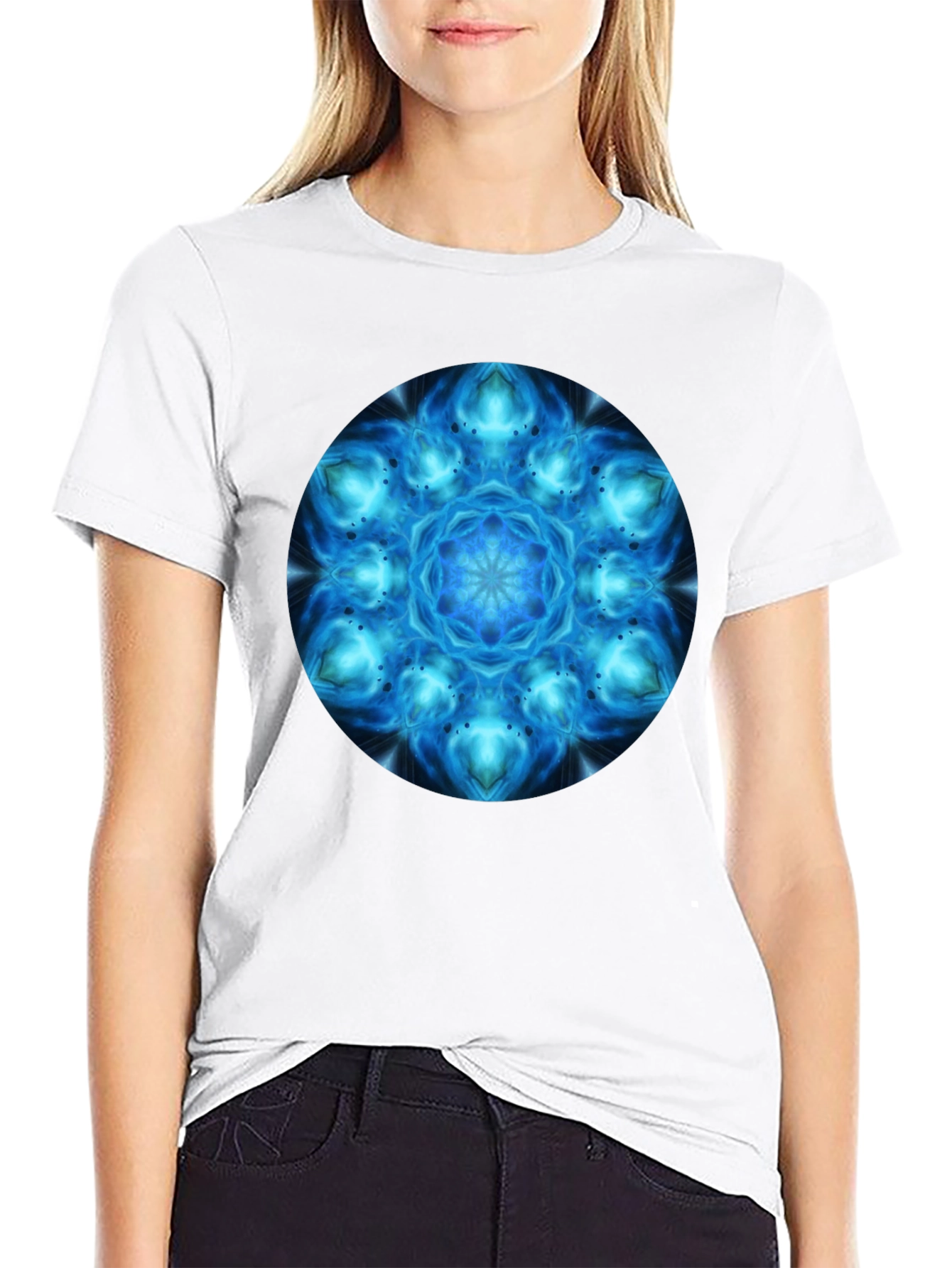 Cosmic Blue Mandala Graphic T-Shirt - Mens Black Tee