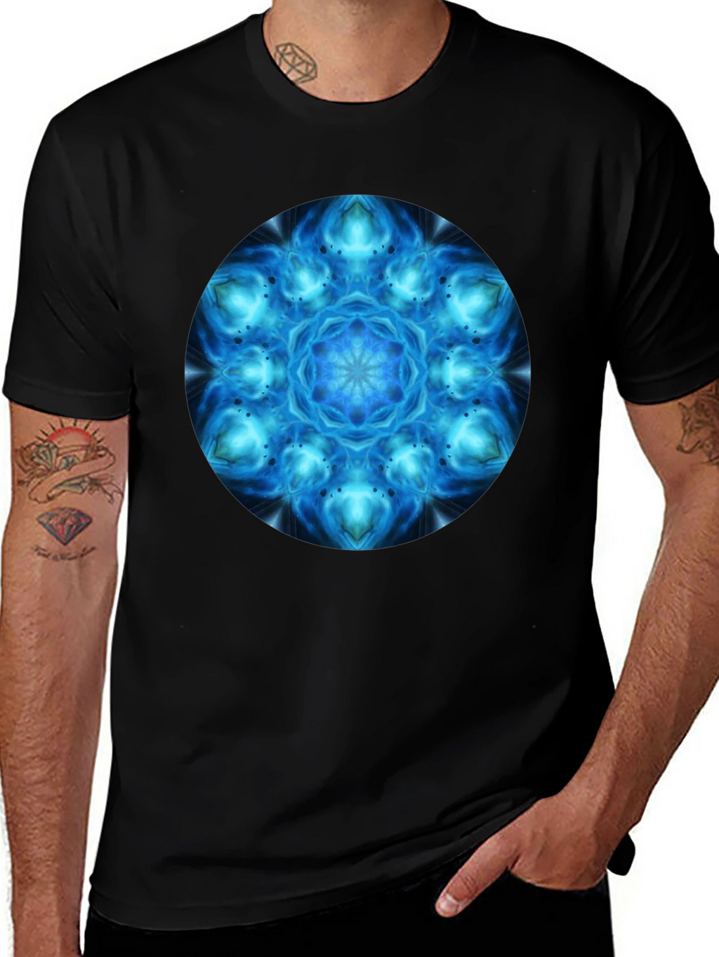 Cosmic Blue Mandala Graphic T-Shirt - Mens Black Tee