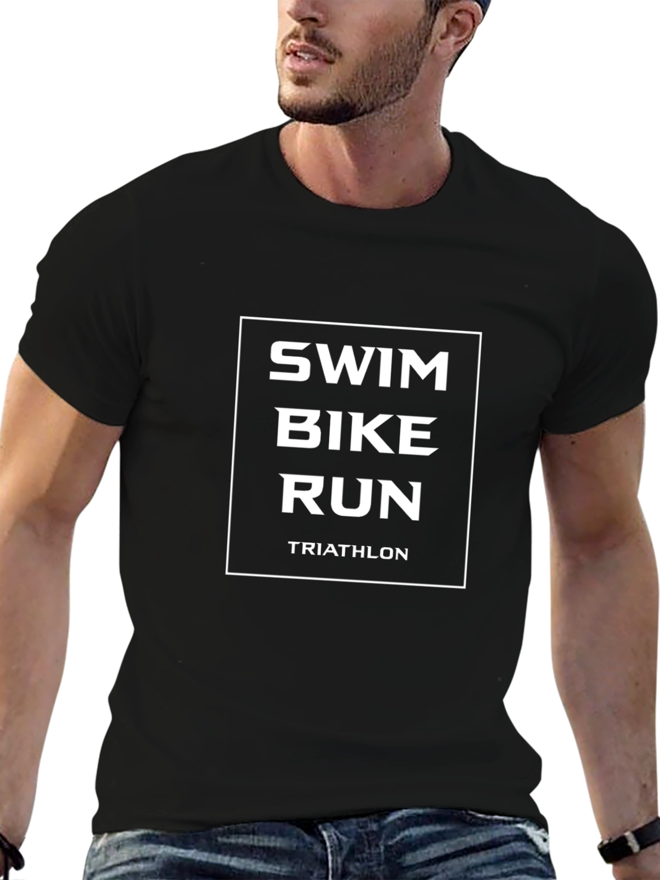 Triathlon T-Shirt - Swim Bike Run - Black Cotton Tee