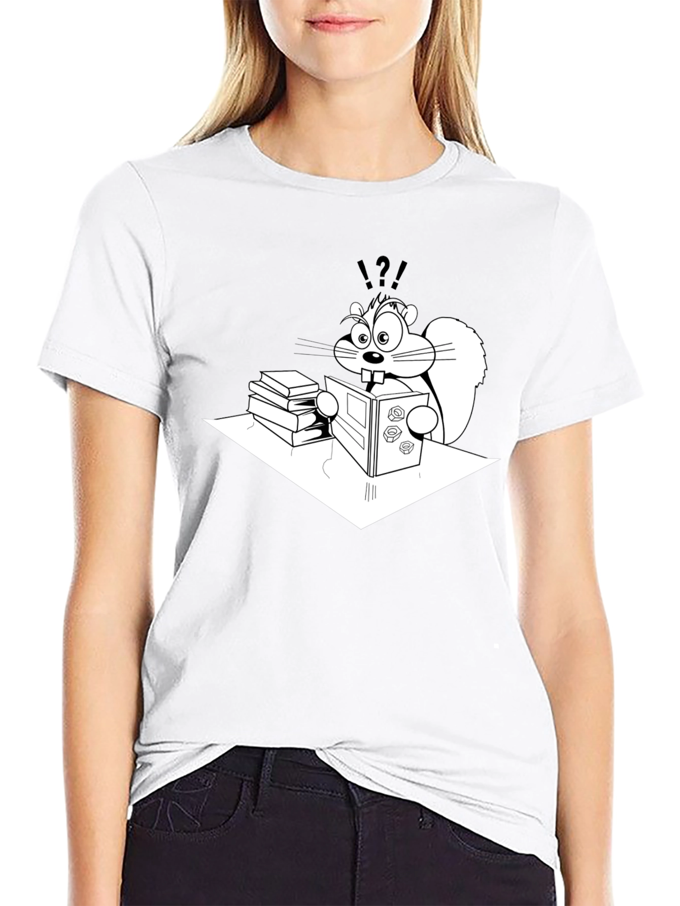 Cartoon Squirrel Reading Book T-Shirt