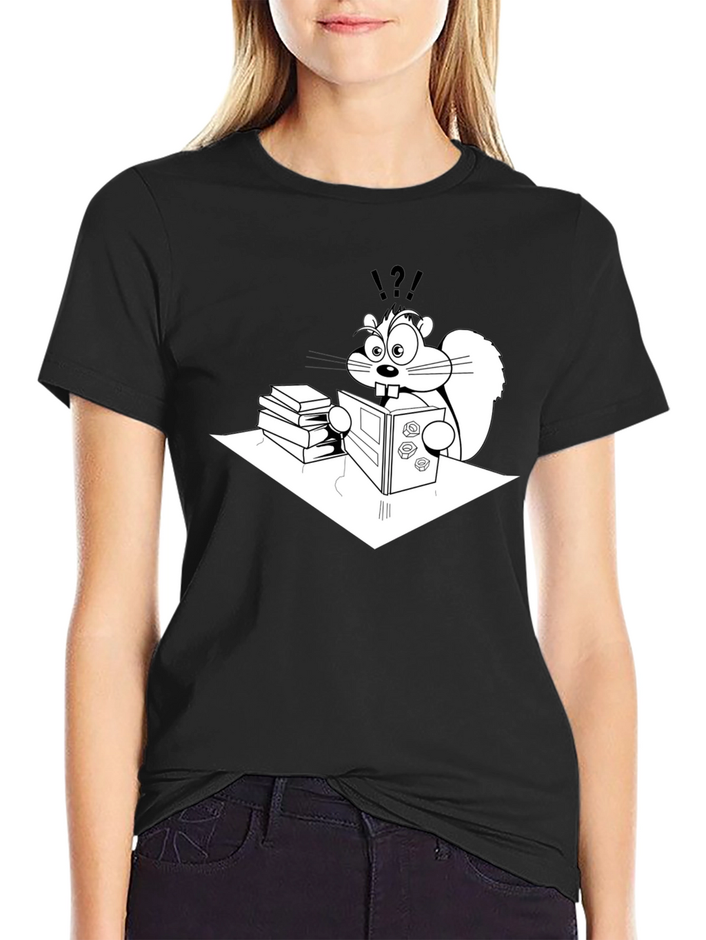 Cartoon Squirrel Reading Book T-Shirt