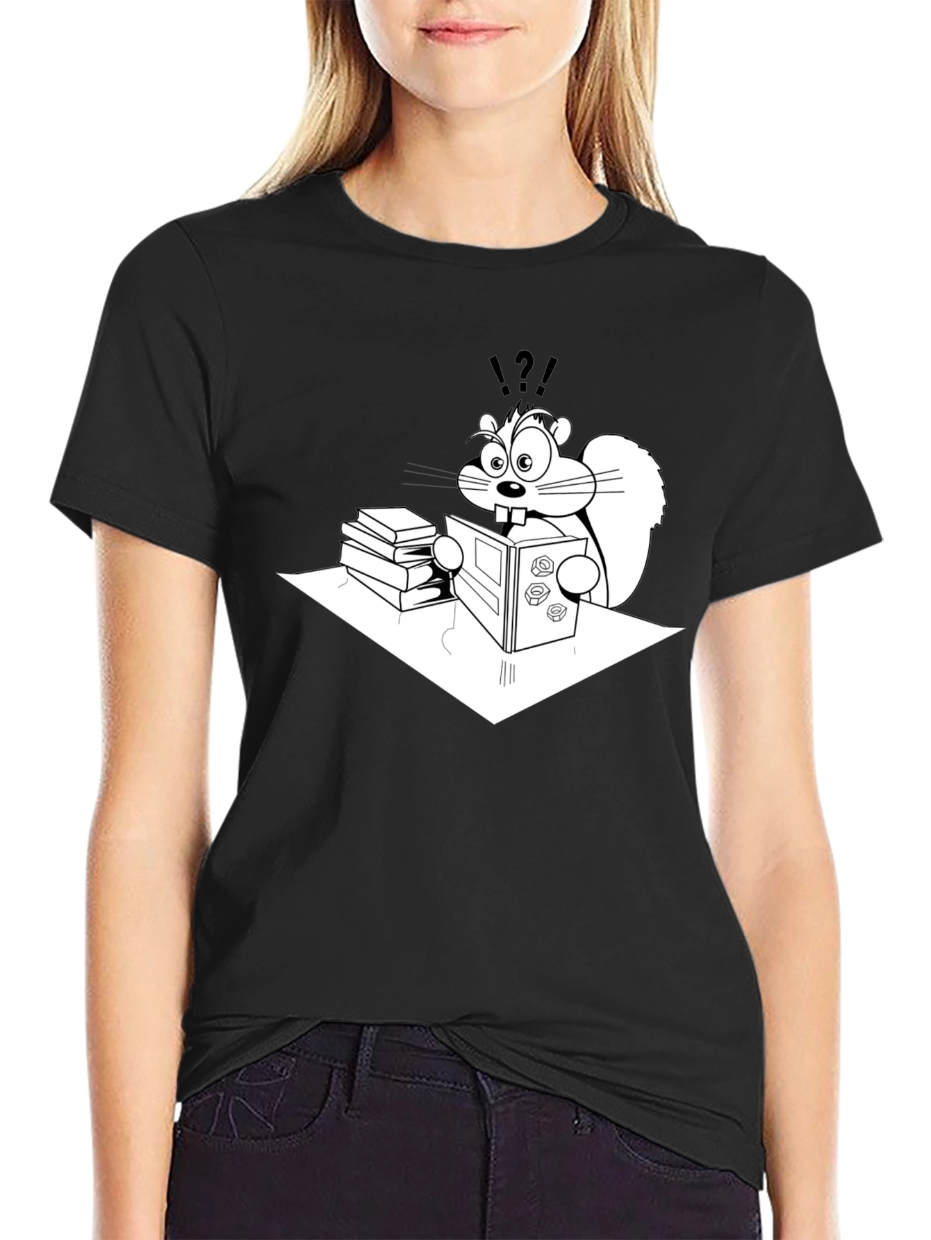 Cartoon Squirrel Reading Book T-Shirt