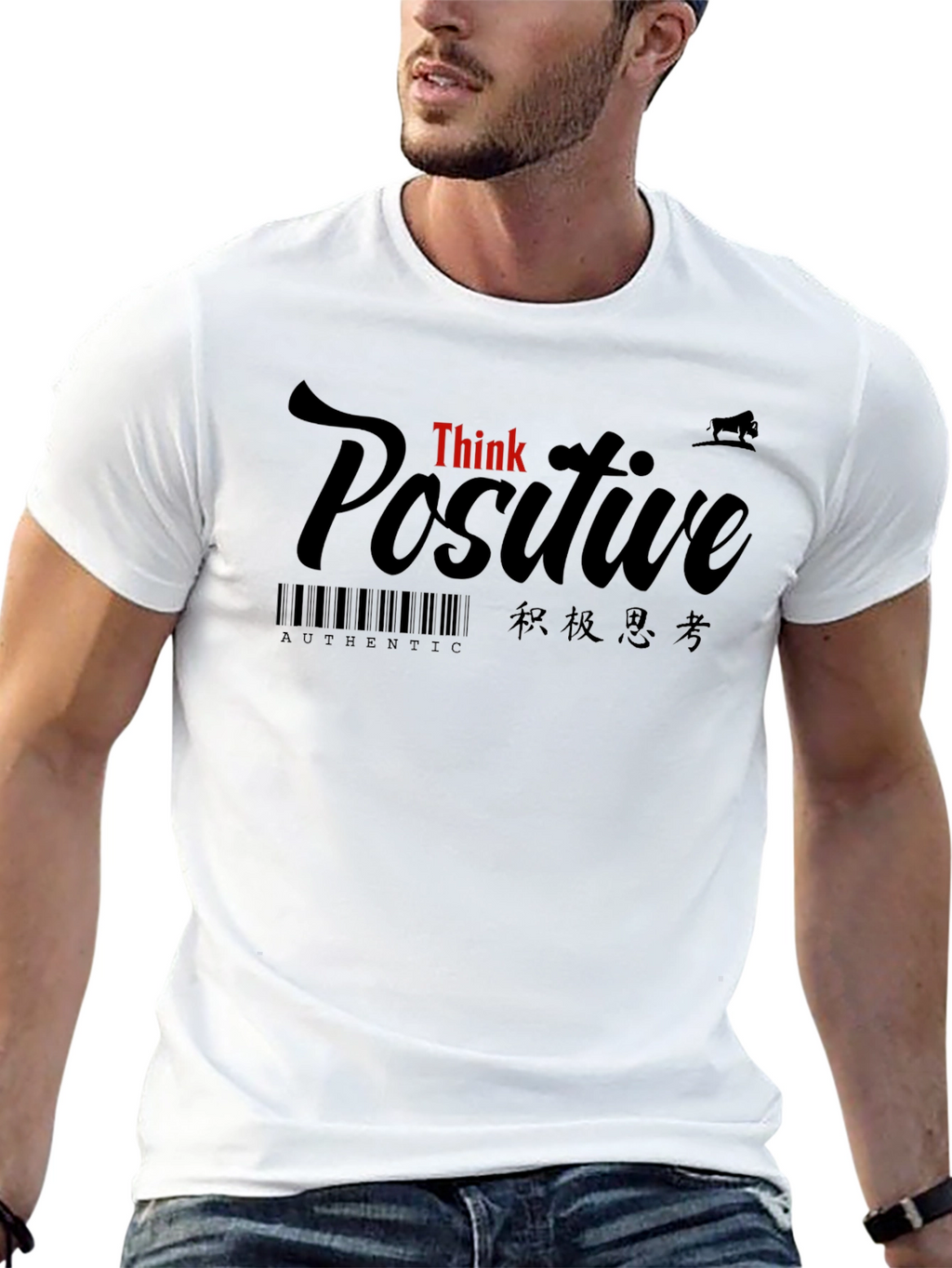 Think Positive Graphic Black T-Shirt
