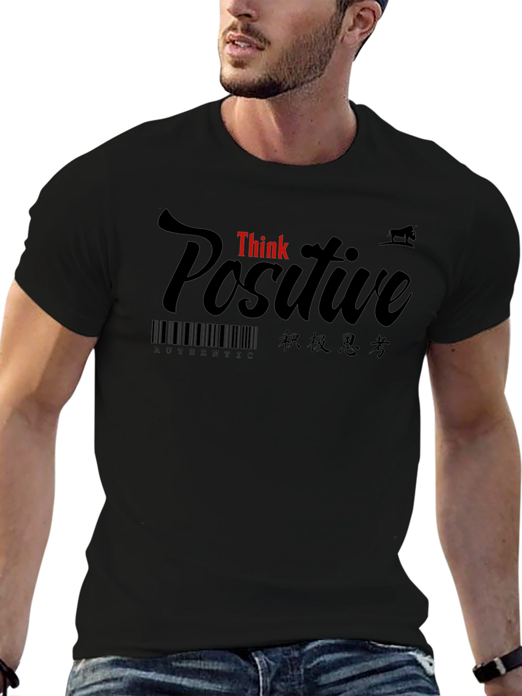 Think Positive Graphic Black T-Shirt