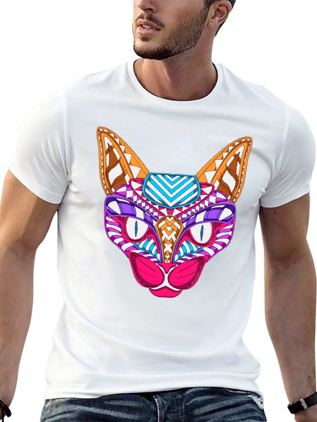 Abstract Cat T-Shirt - Unique Graphic Tee