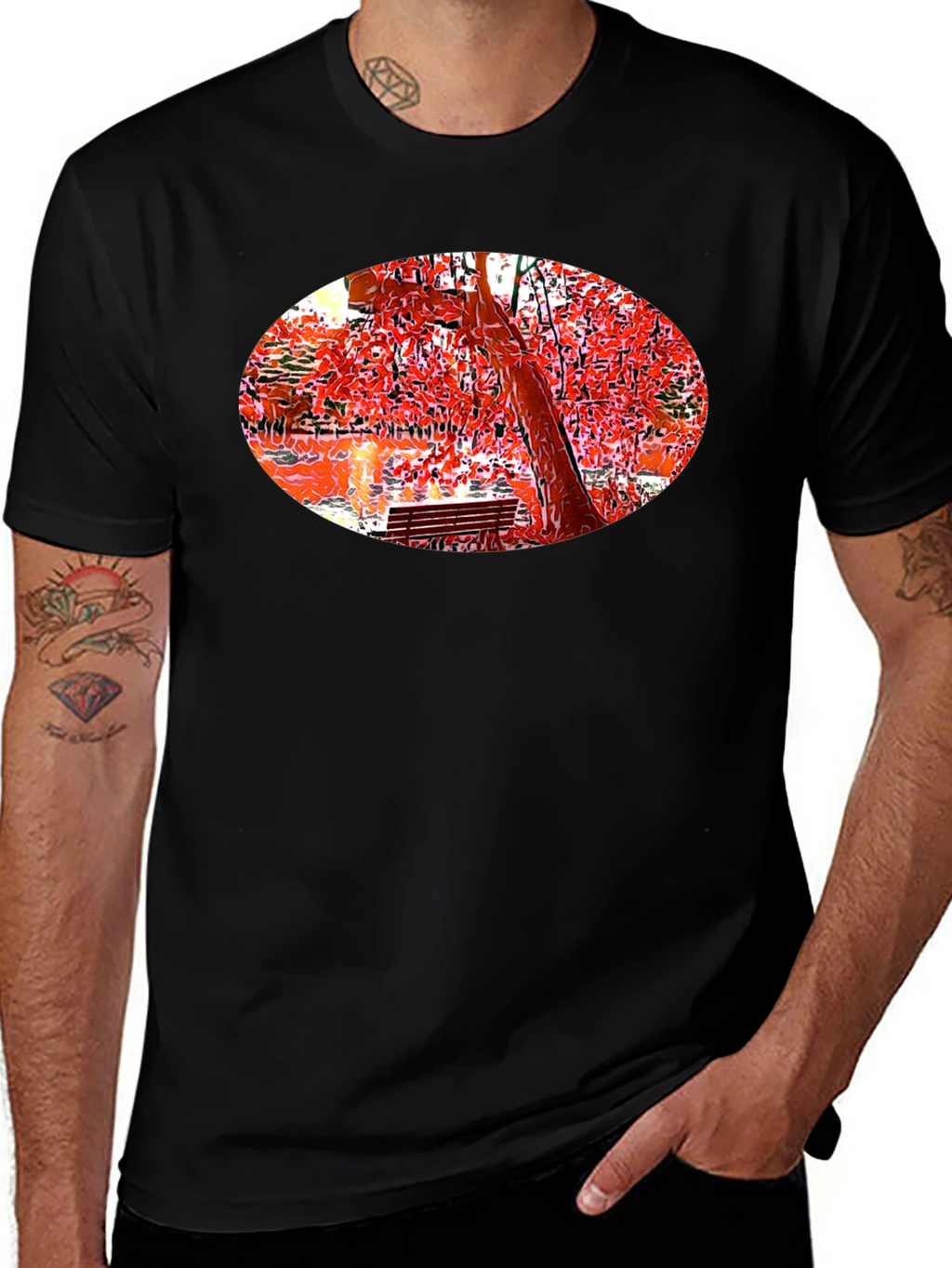 Park Scene Graphic Black T-Shirt