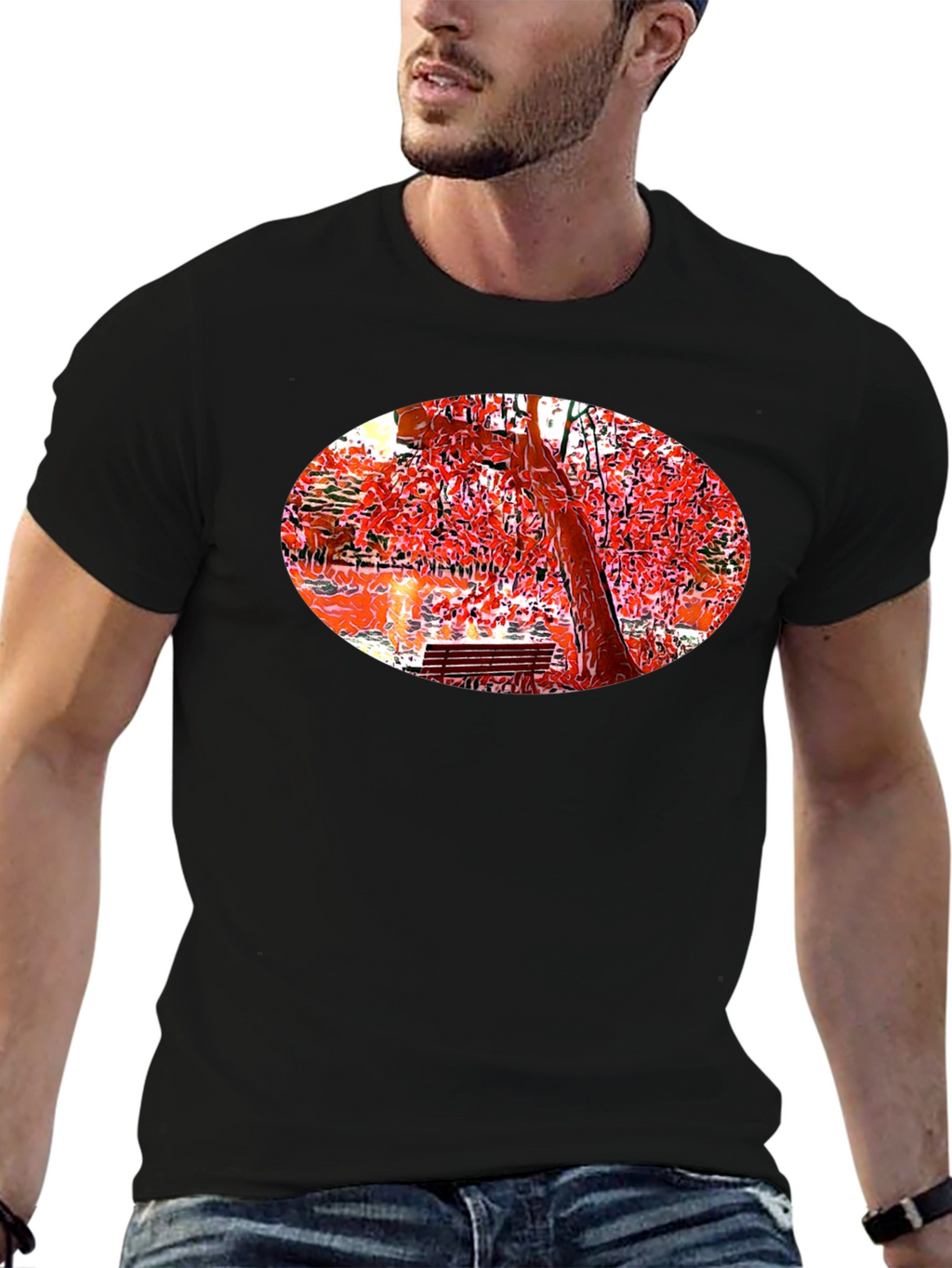 Park Scene Graphic Black T-Shirt