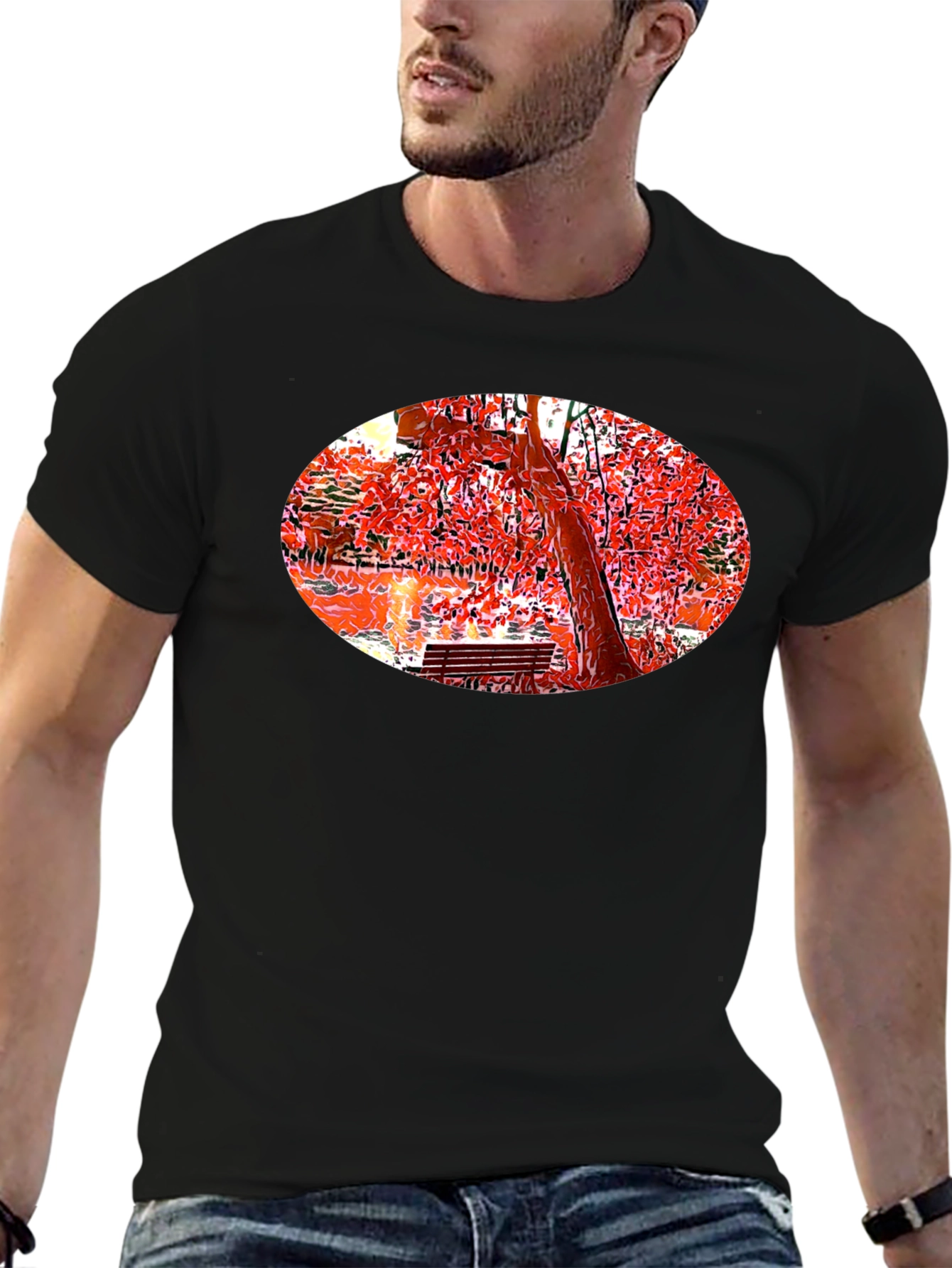 Park Scene Graphic Black T-Shirt