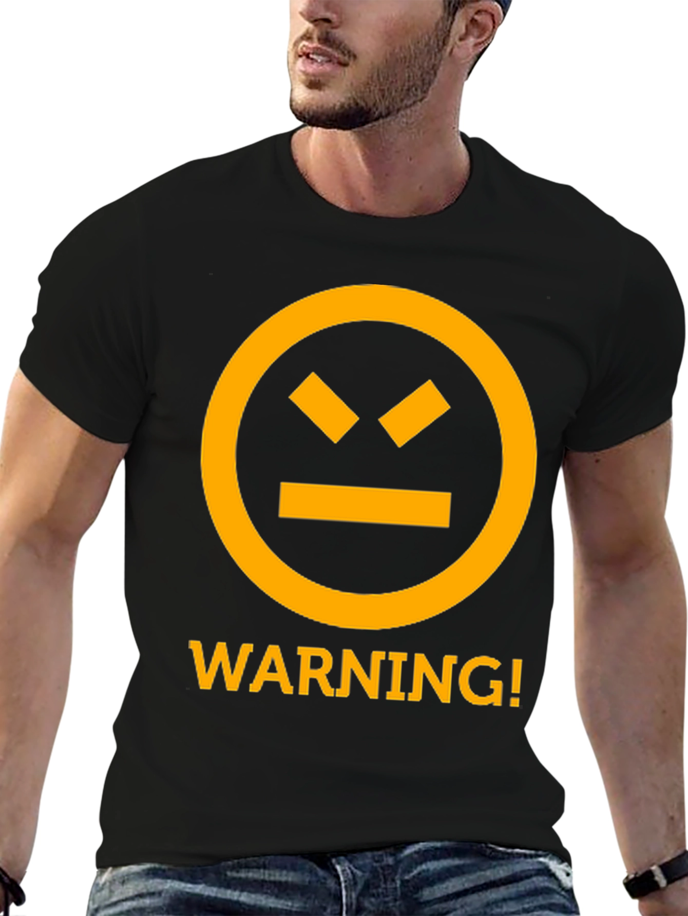 Warning Graphic Tee - Black Cotton T-Shirt
