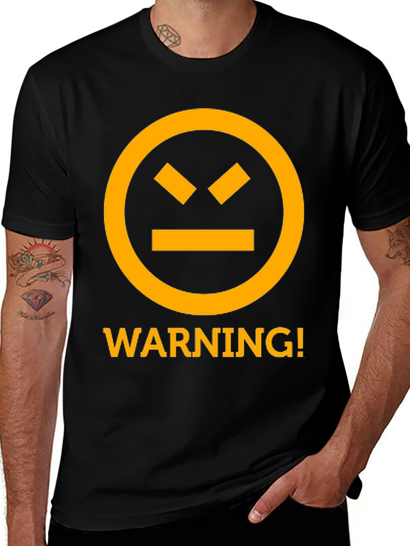 Warning Graphic Tee - Black Cotton T-Shirt
