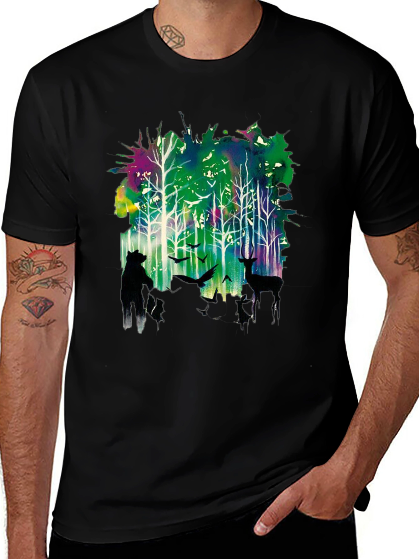 Natures Echo Tee: Forest Deer and Bear Design