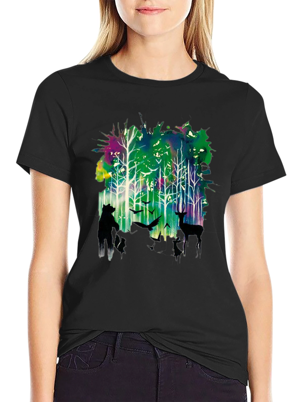 Natures Echo Tee: Forest Deer and Bear Design