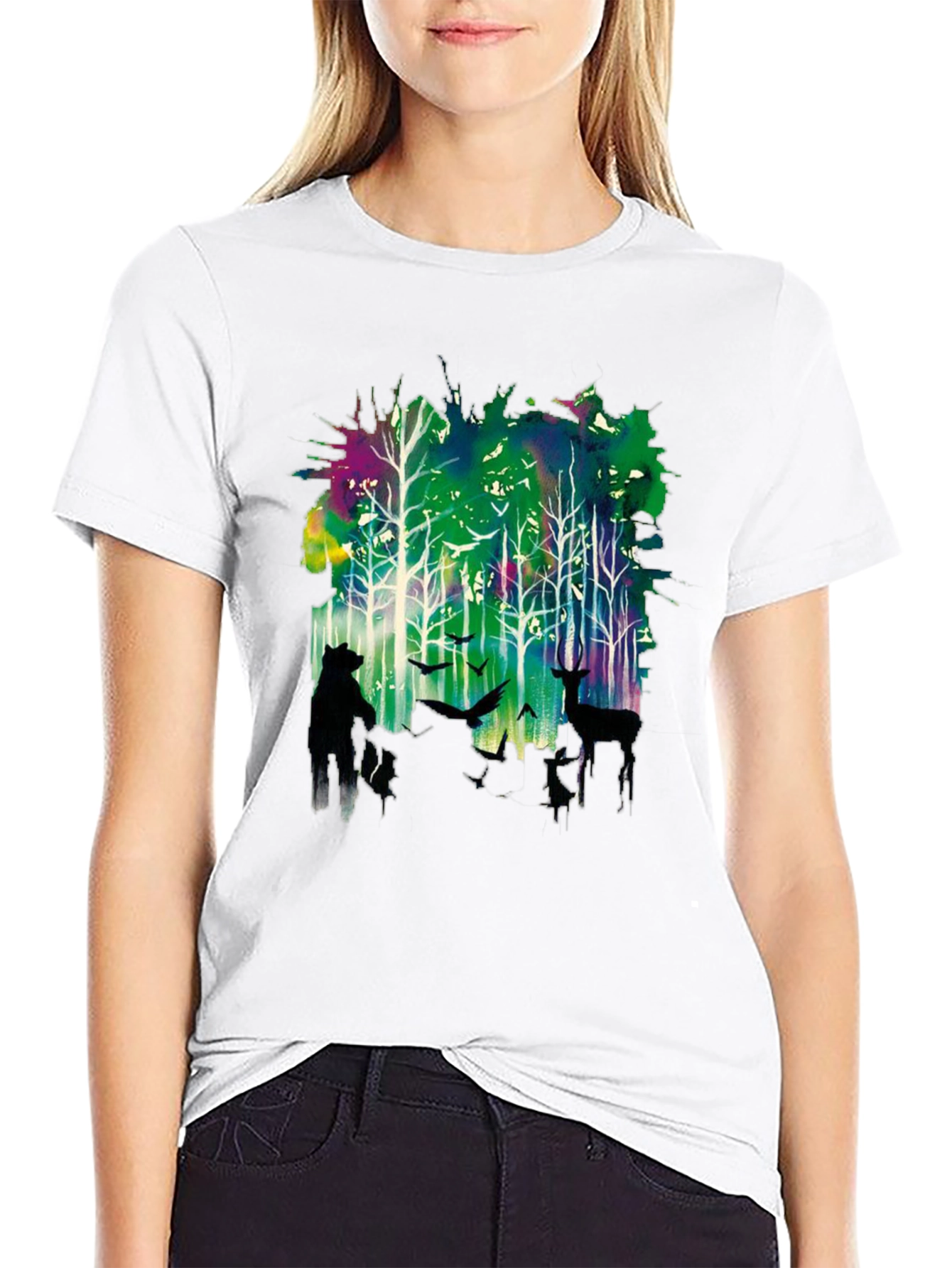 Natures Echo Tee: Forest Deer and Bear Design