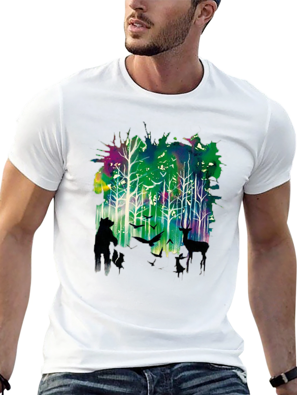 Natures Echo Tee: Forest Deer and Bear Design