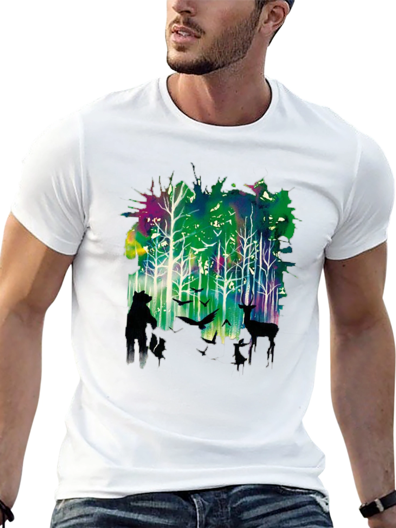 Natures Echo Tee: Forest Deer and Bear Design