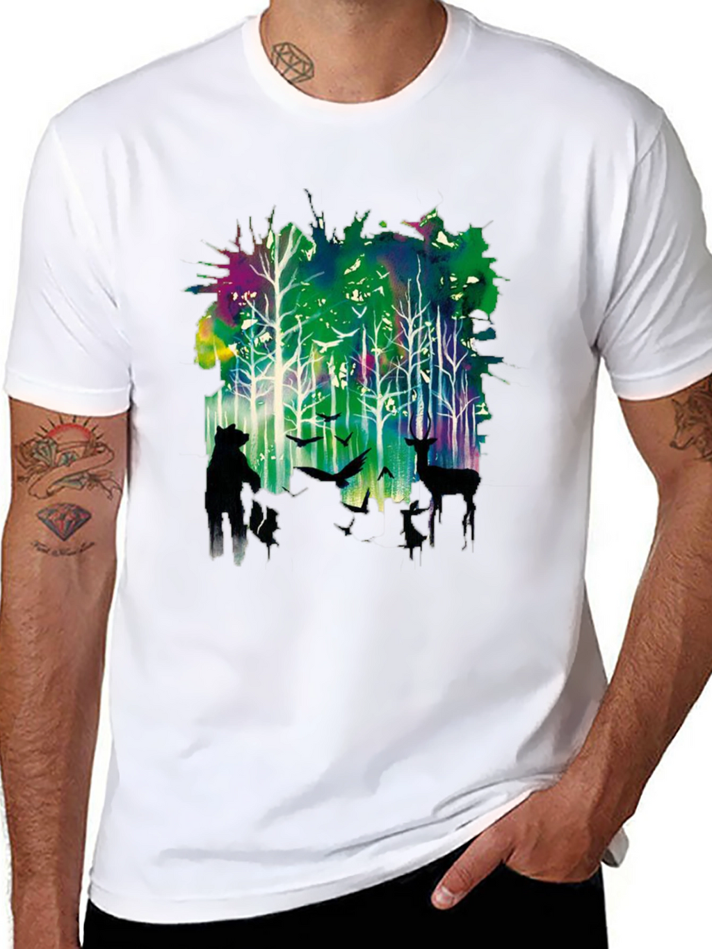 Natures Echo Tee: Forest Deer and Bear Design