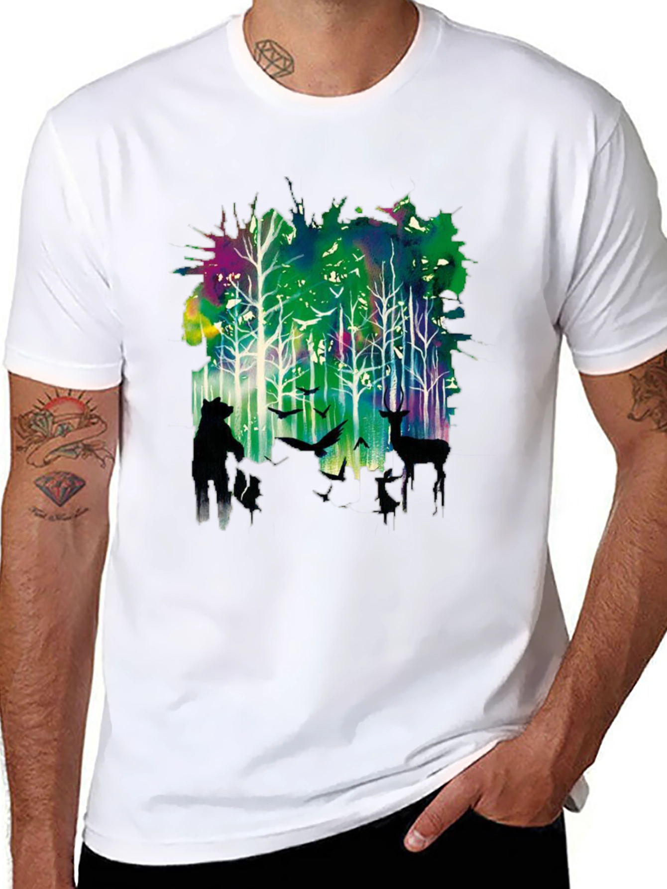 Natures Echo Tee: Forest Deer and Bear Design