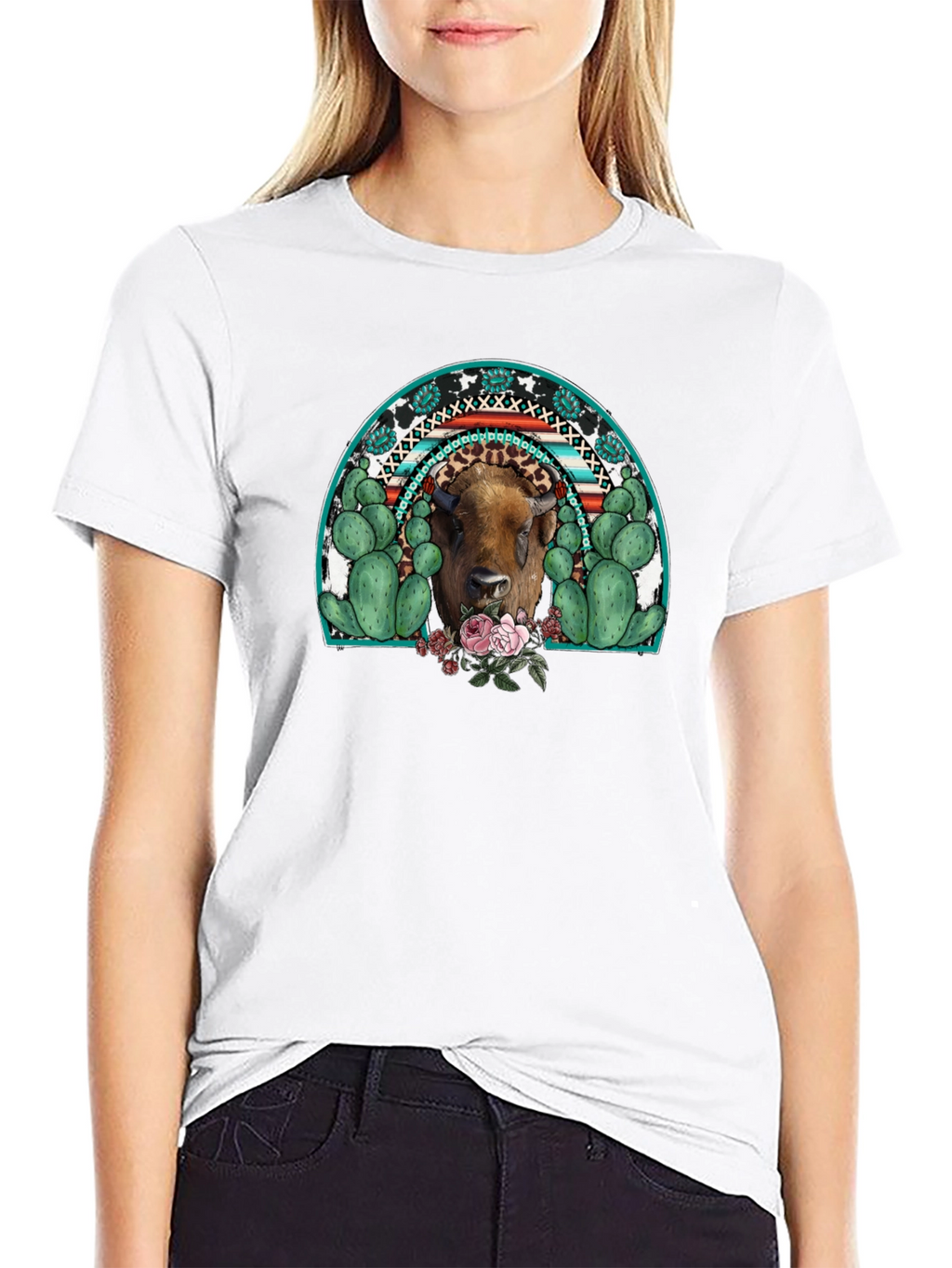 Buffalo Rainbow Graphic Tee - Western Style