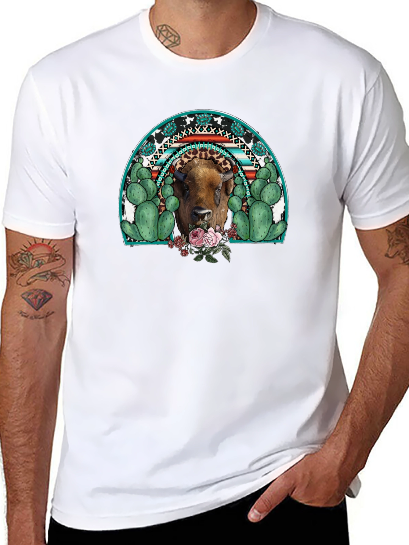 Buffalo Rainbow Graphic Tee - Western Style
