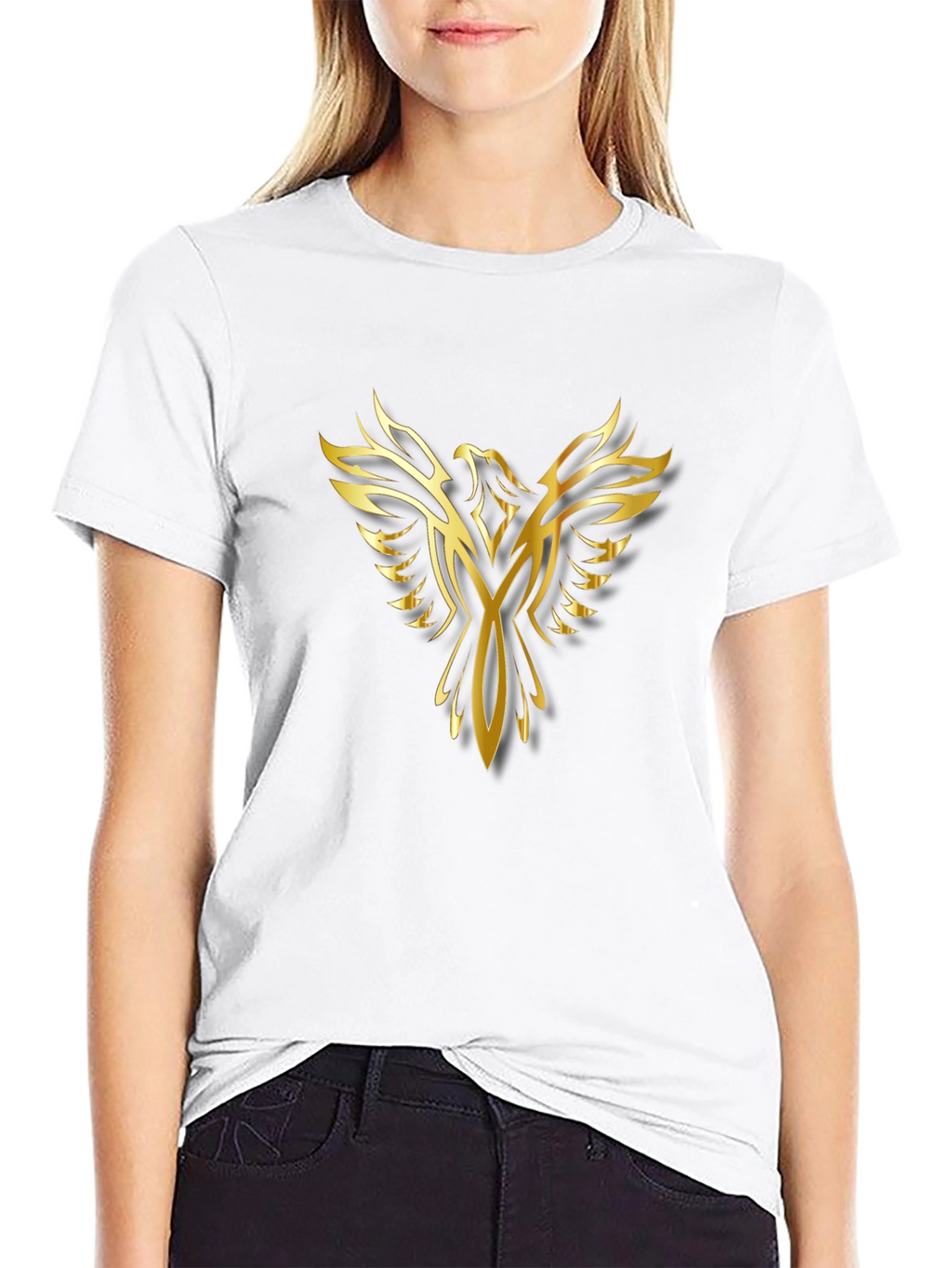 Golden Phoenix Graphic Print Black T-Shirt