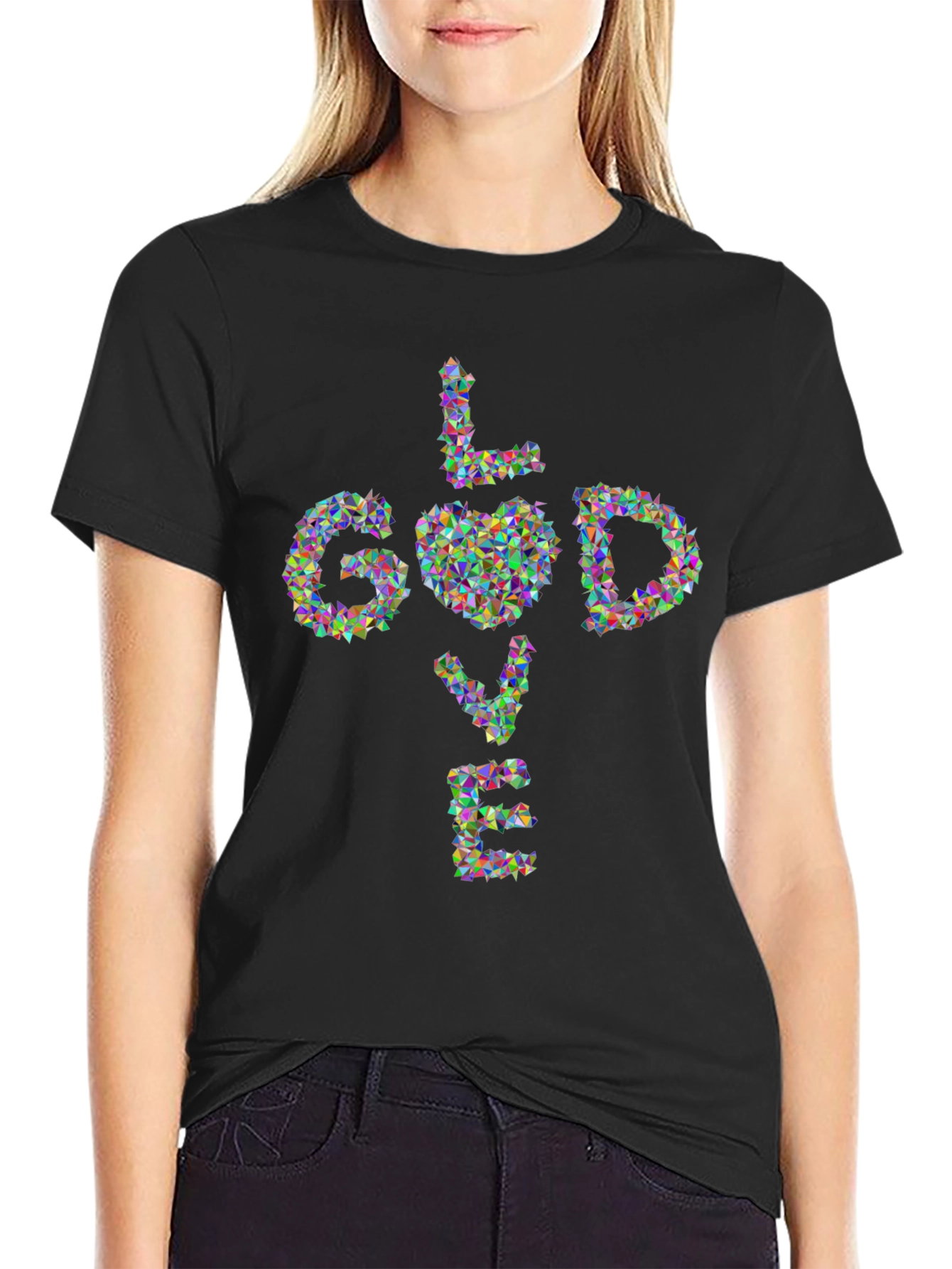 God Love Geometric Black T-Shirt