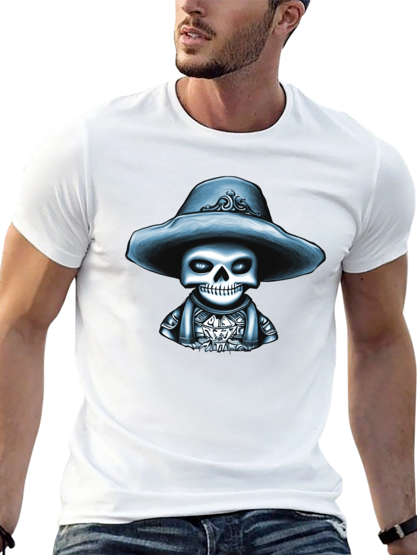 Skull in Hat Graphic Tee - Stylish Mens T-Shirt