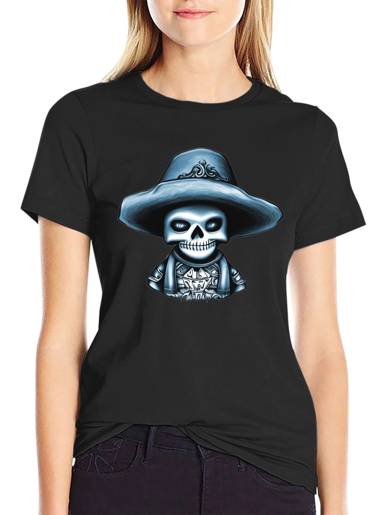 Skull in Hat Graphic Tee - Stylish Mens T-Shirt