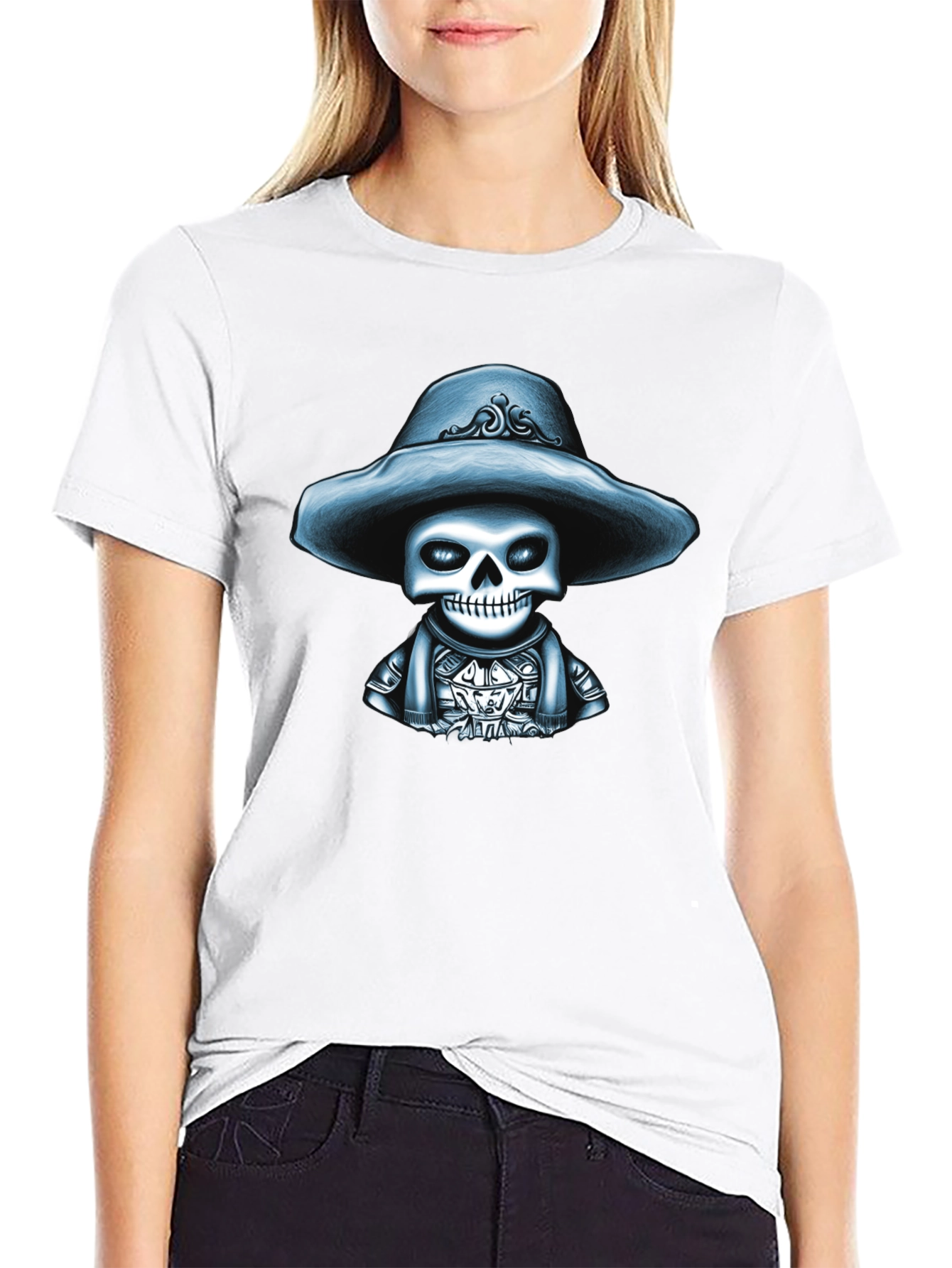 Skull in Hat Graphic Tee - Stylish Mens T-Shirt