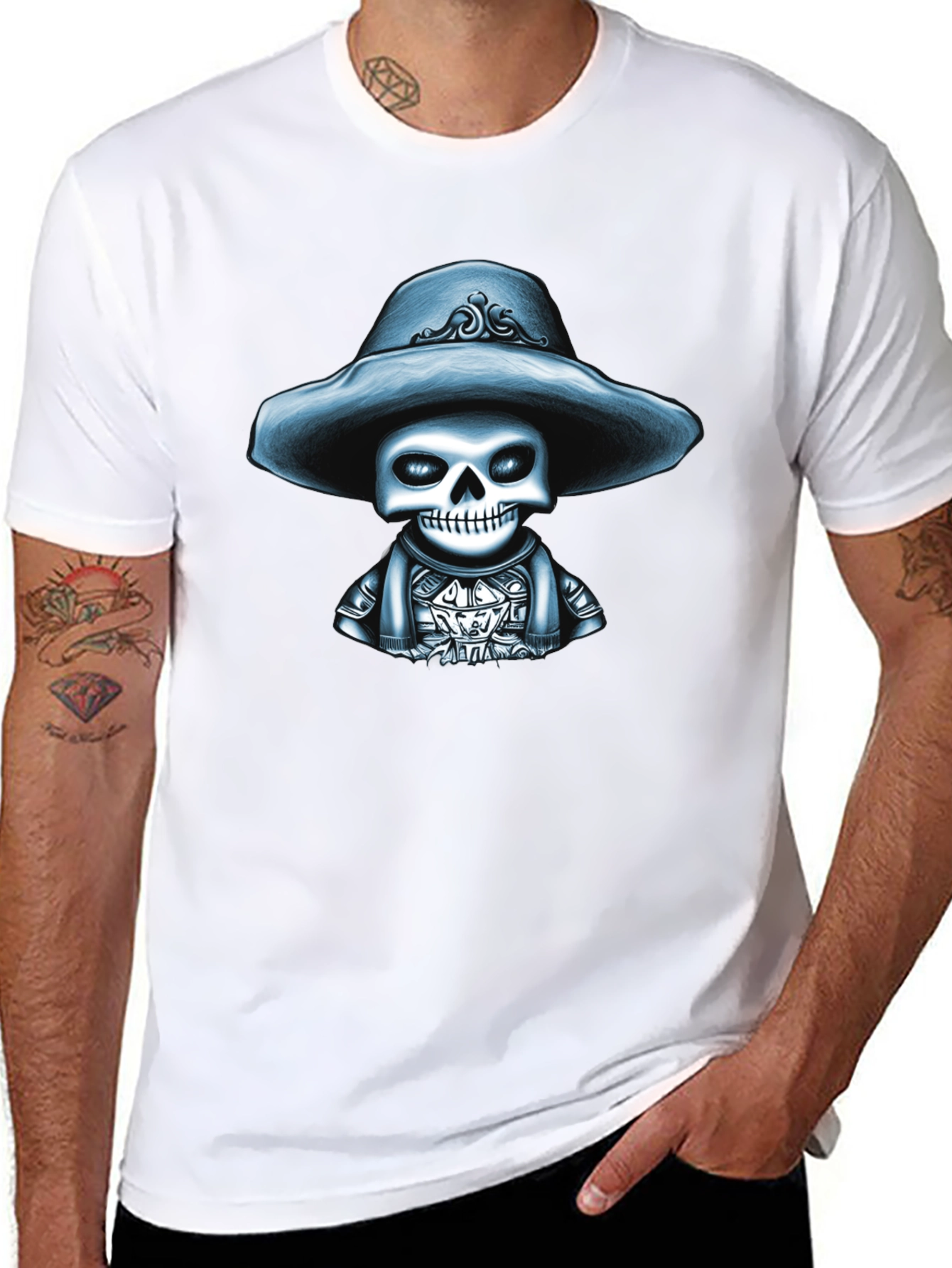 Skull in Hat Graphic Tee - Stylish Mens T-Shirt