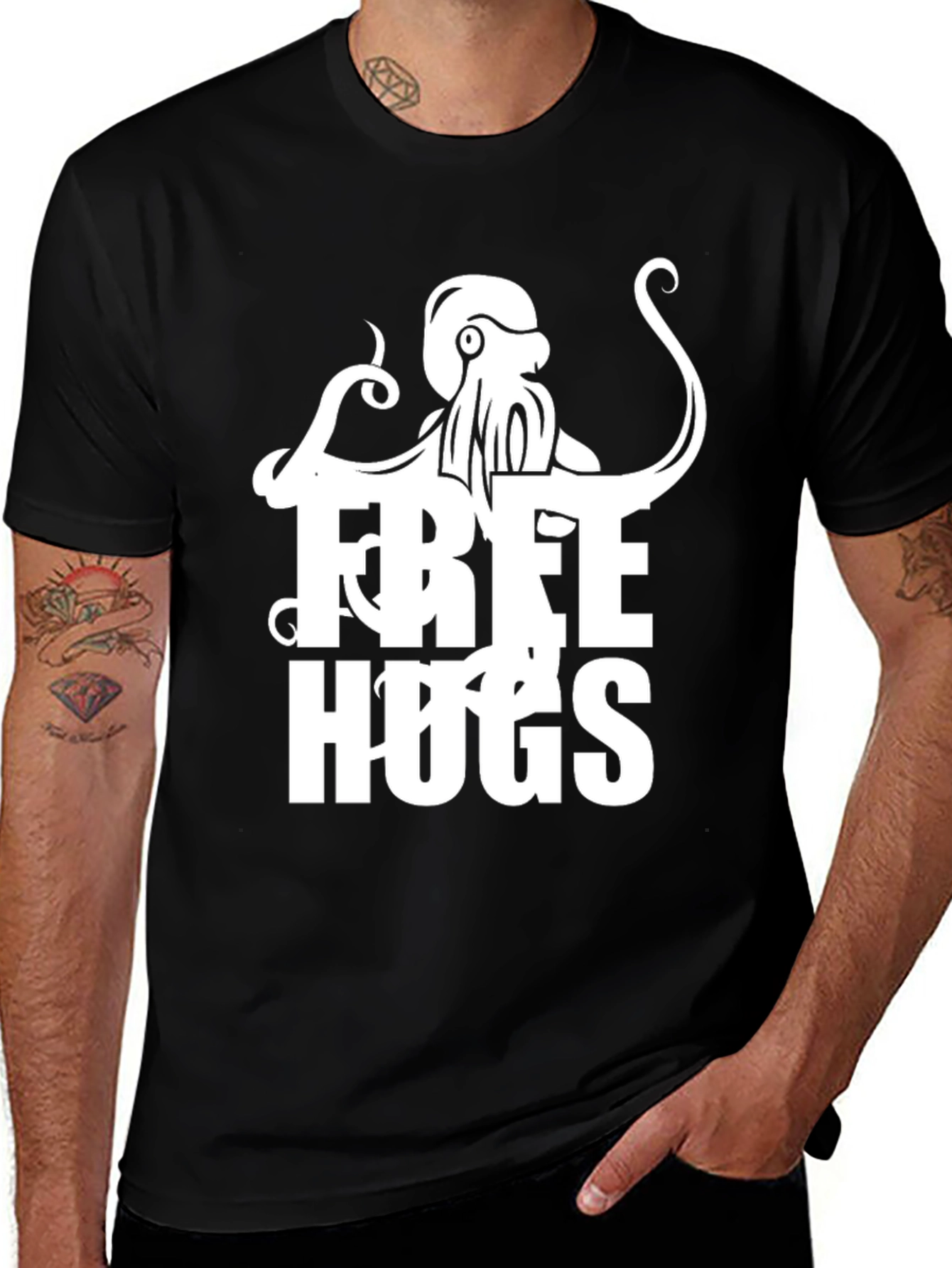 Free Hugs Octopus Graphic Tee - Unisex Black T-Shirt