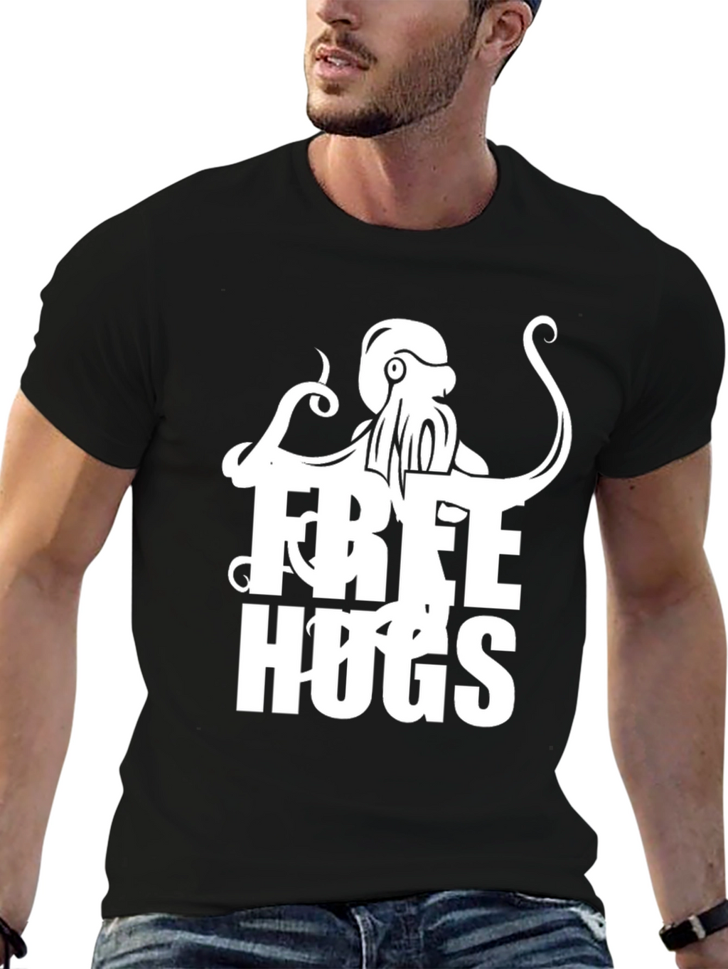 Free Hugs Octopus Graphic Tee - Unisex Black T-Shirt