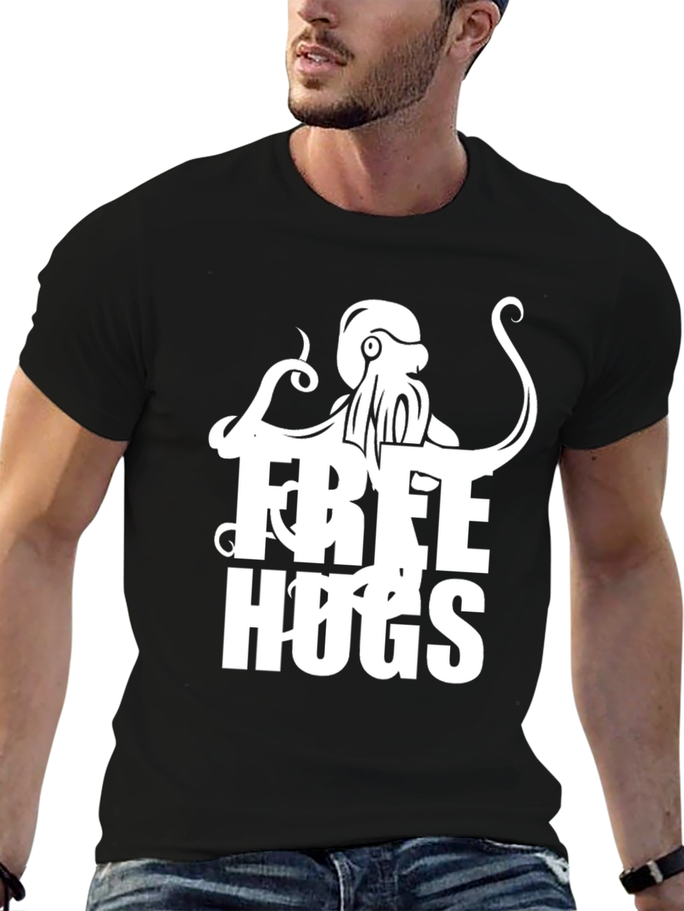 Free Hugs Octopus Graphic Tee - Unisex Black T-Shirt