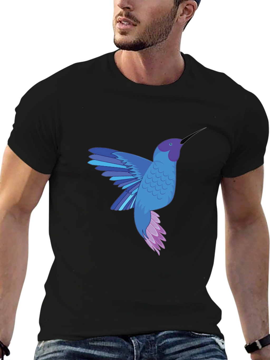 Hummingbird Graphic Tee - Stylish Mens Black T-Shirt