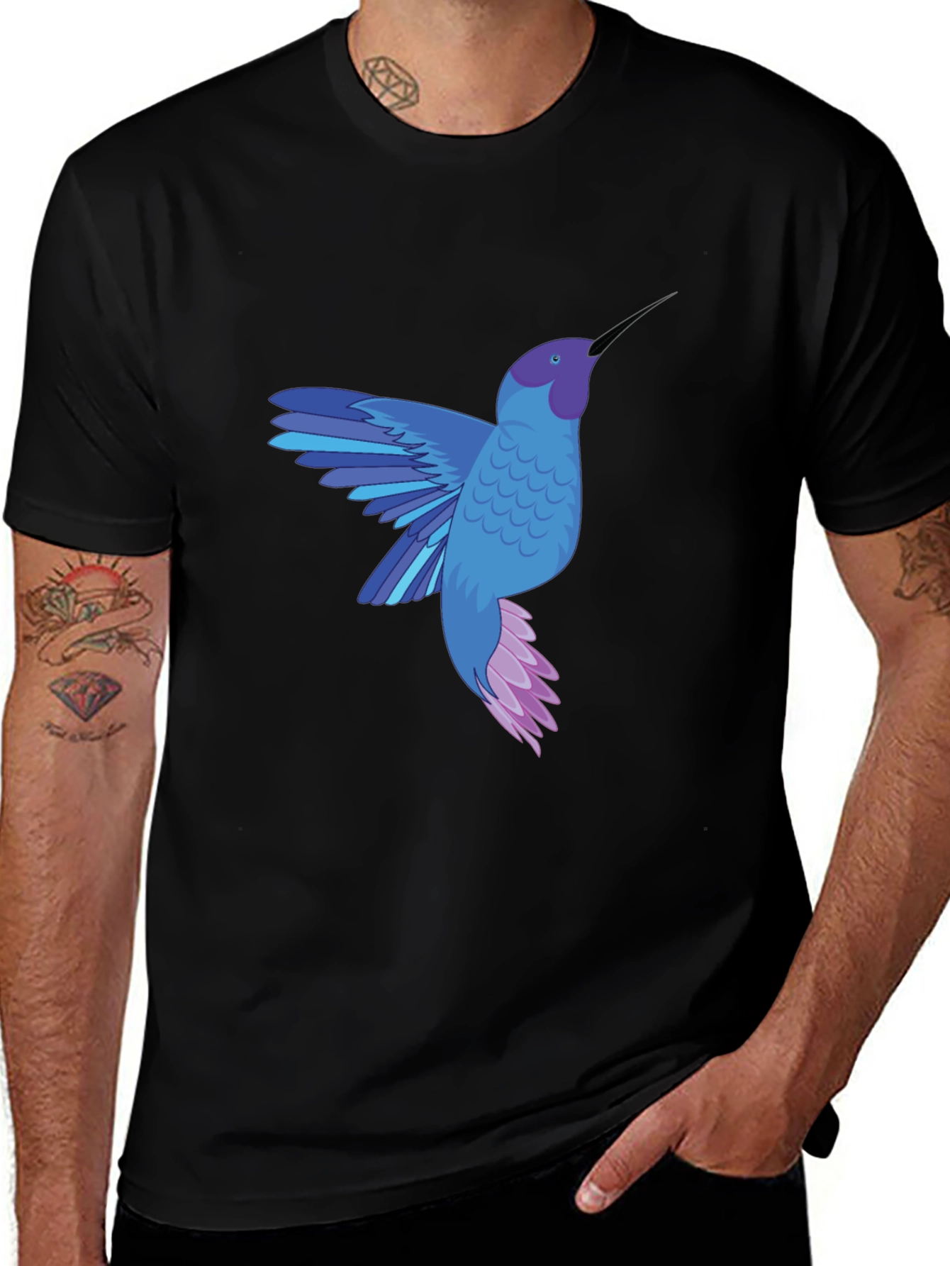 Hummingbird Graphic Tee - Stylish Mens Black T-Shirt