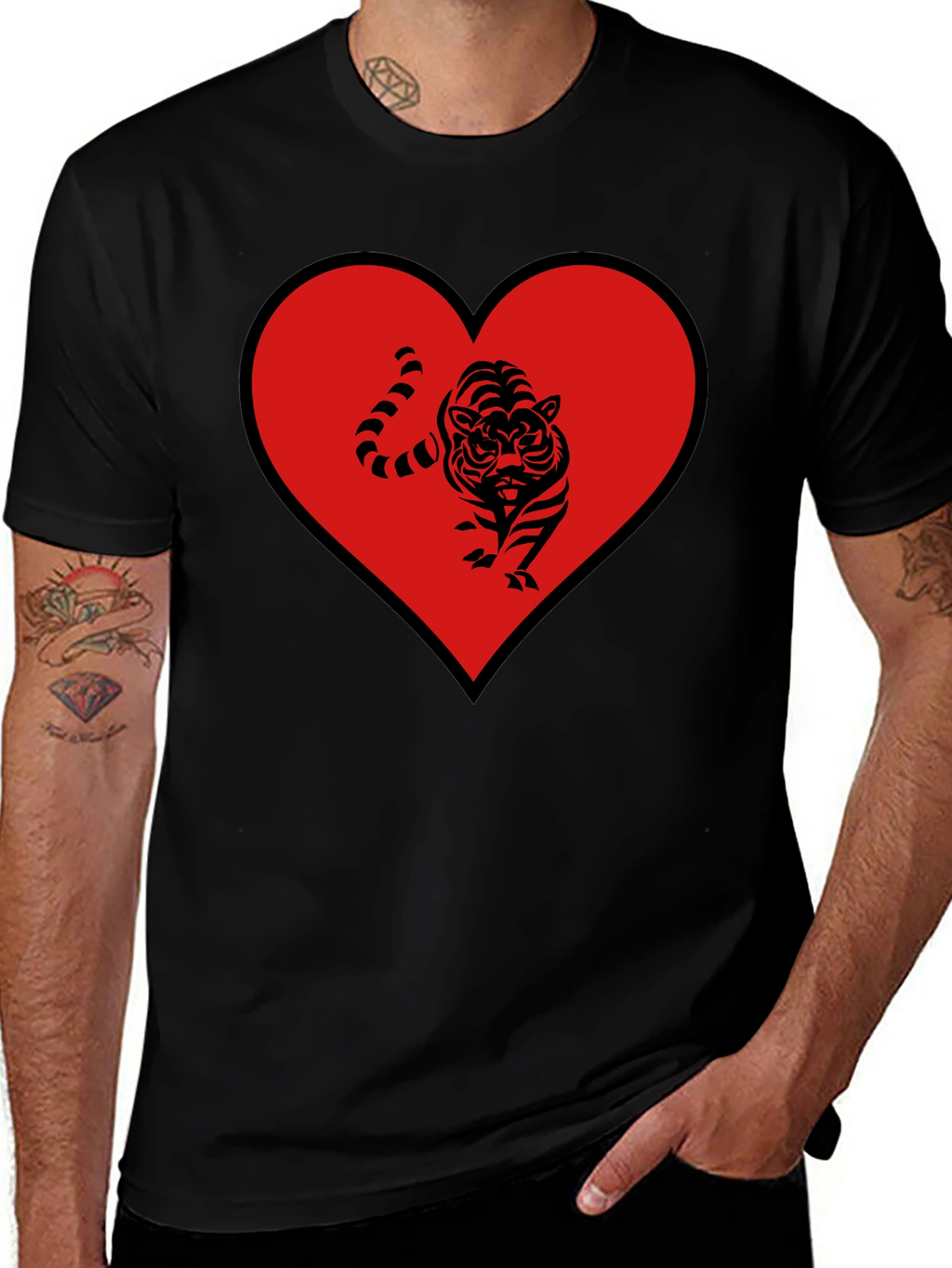 Tiger Heart Graphic Tee - Mens Black T-Shirt