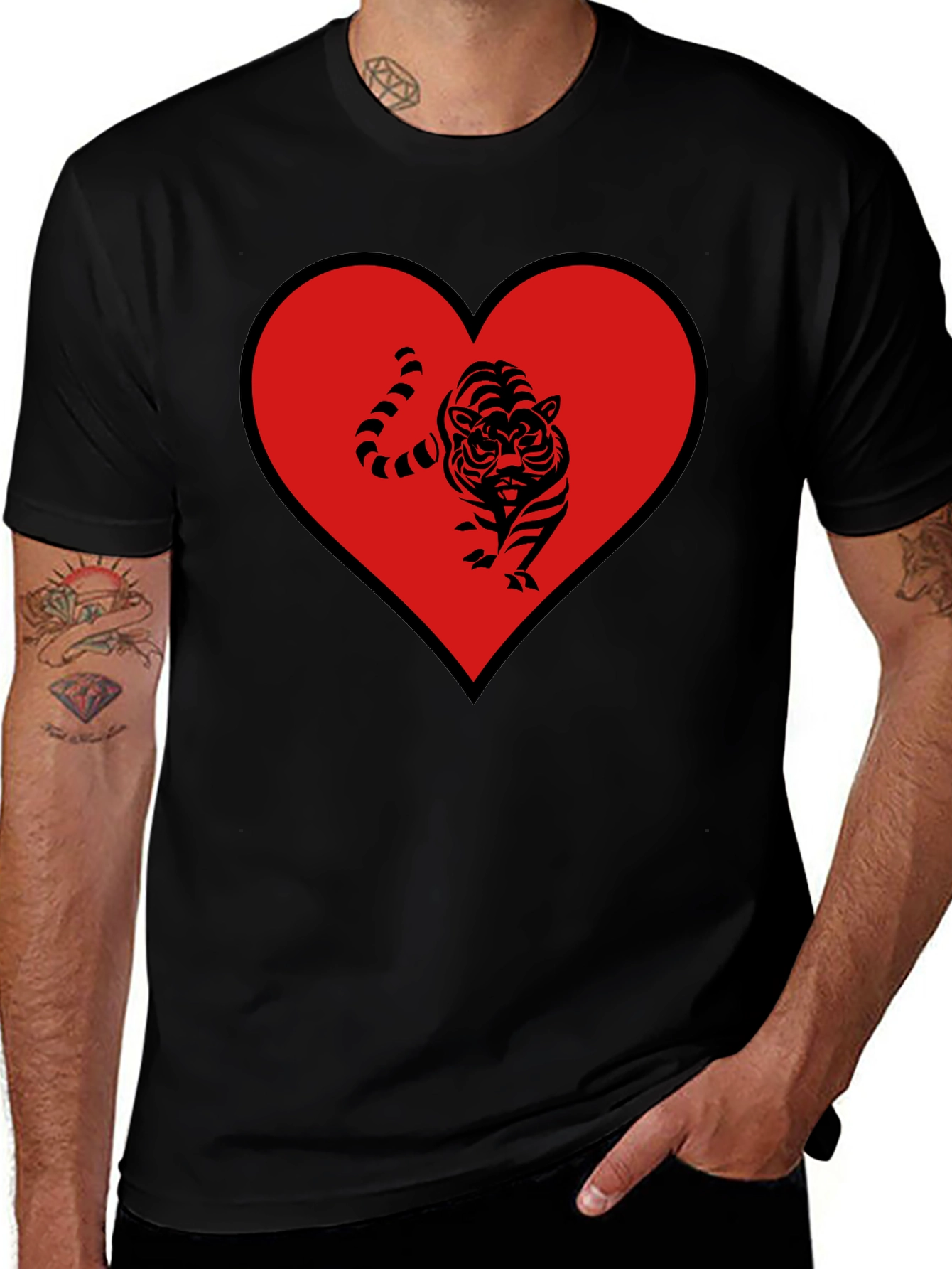 Tiger Heart Graphic Tee - Mens Black T-Shirt