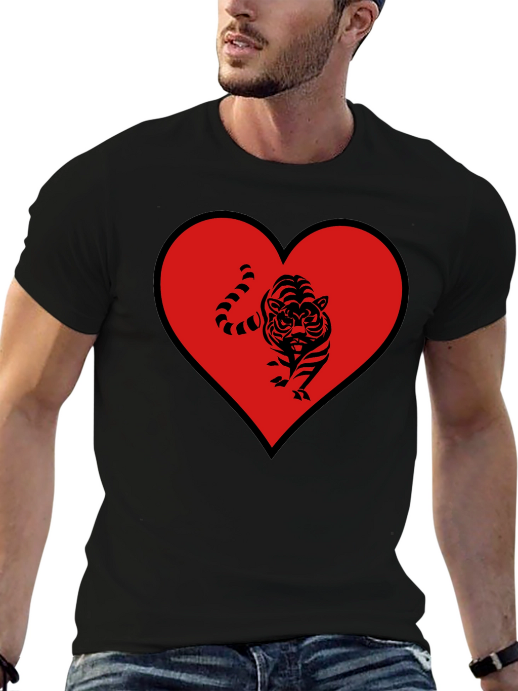 Tiger Heart Graphic Tee - Mens Black T-Shirt