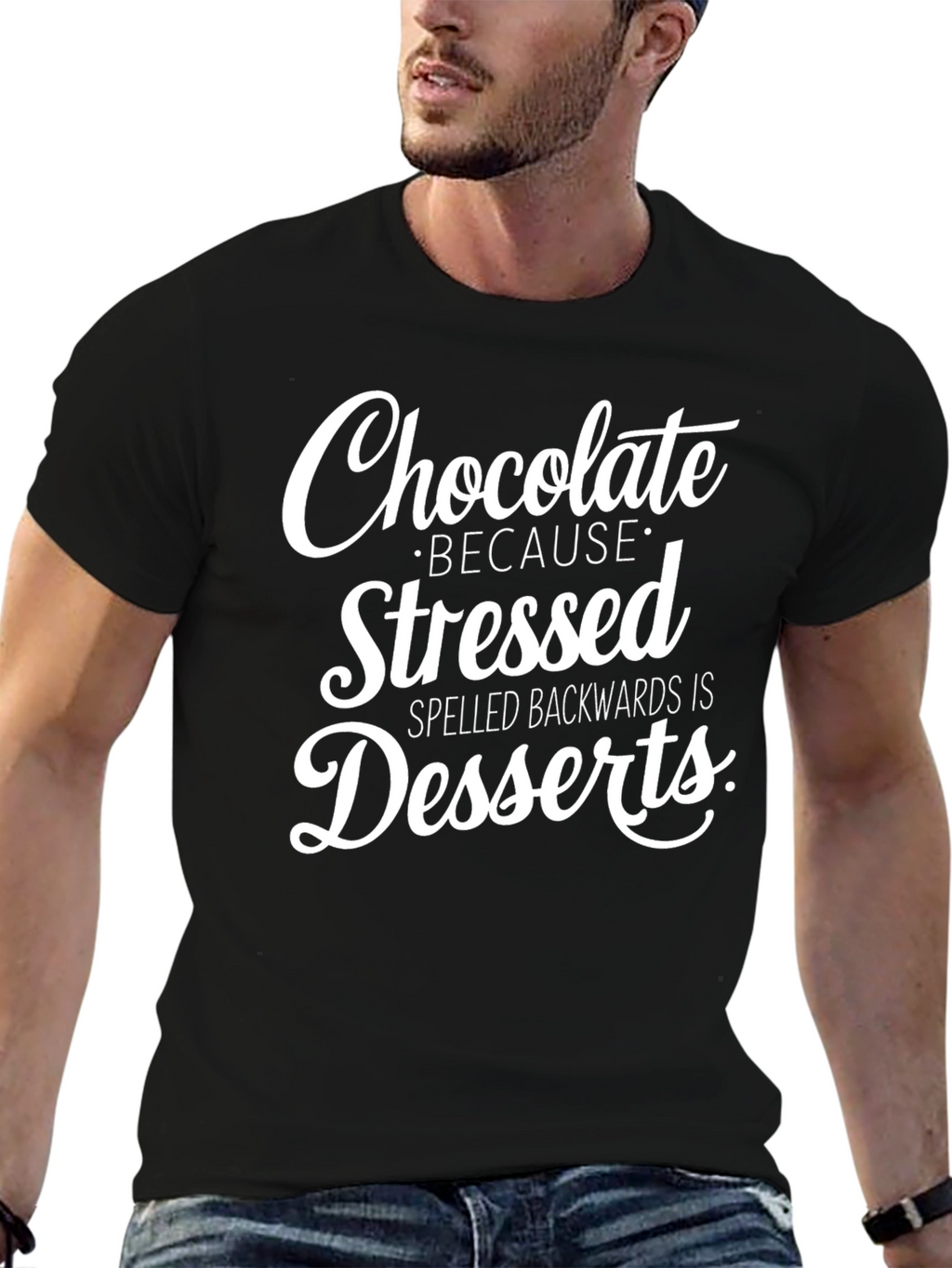 Chocolate Stressed Backwards Desserts Graphic T-Shirt