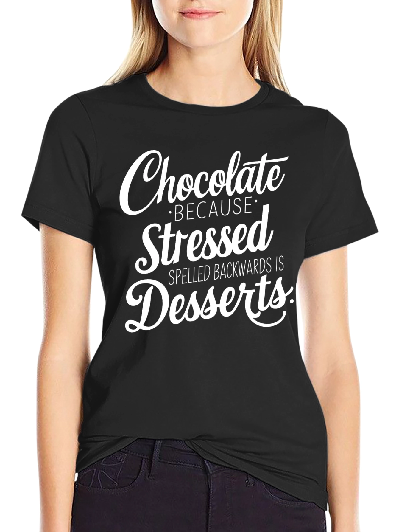 Chocolate Stressed Backwards Desserts Graphic T-Shirt